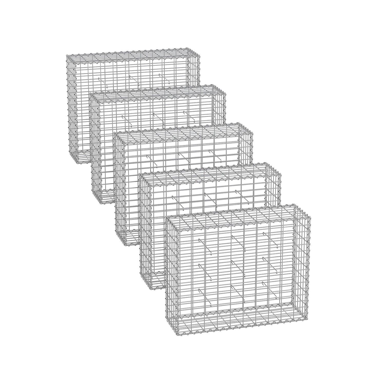 Gabion baskets 100 x 80 x 30 cm set of 5 silver