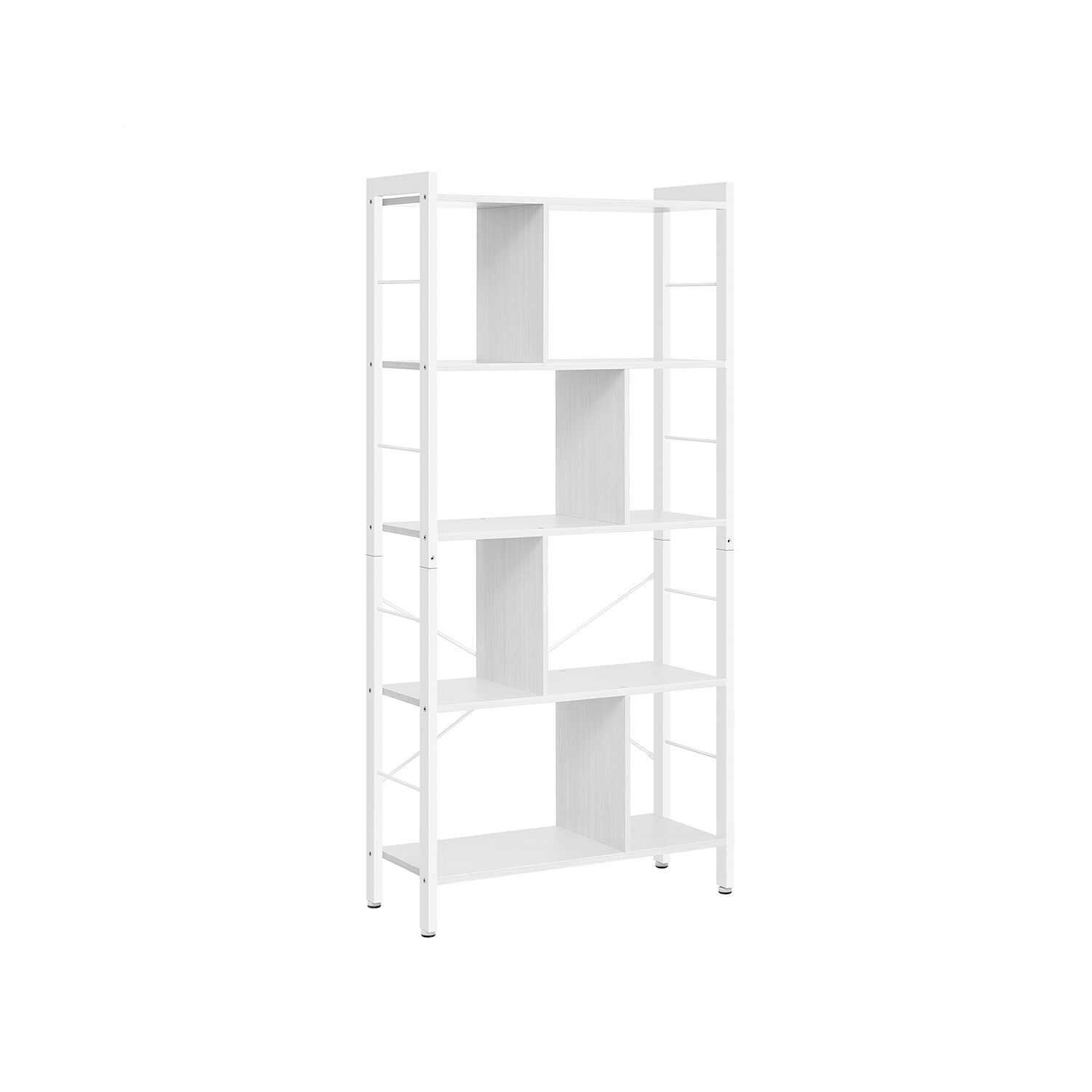 Étagère à 5 niveaux avec cadre en métal, érable blanc-blanc nuage, 30 x 74 x 154.5 cm