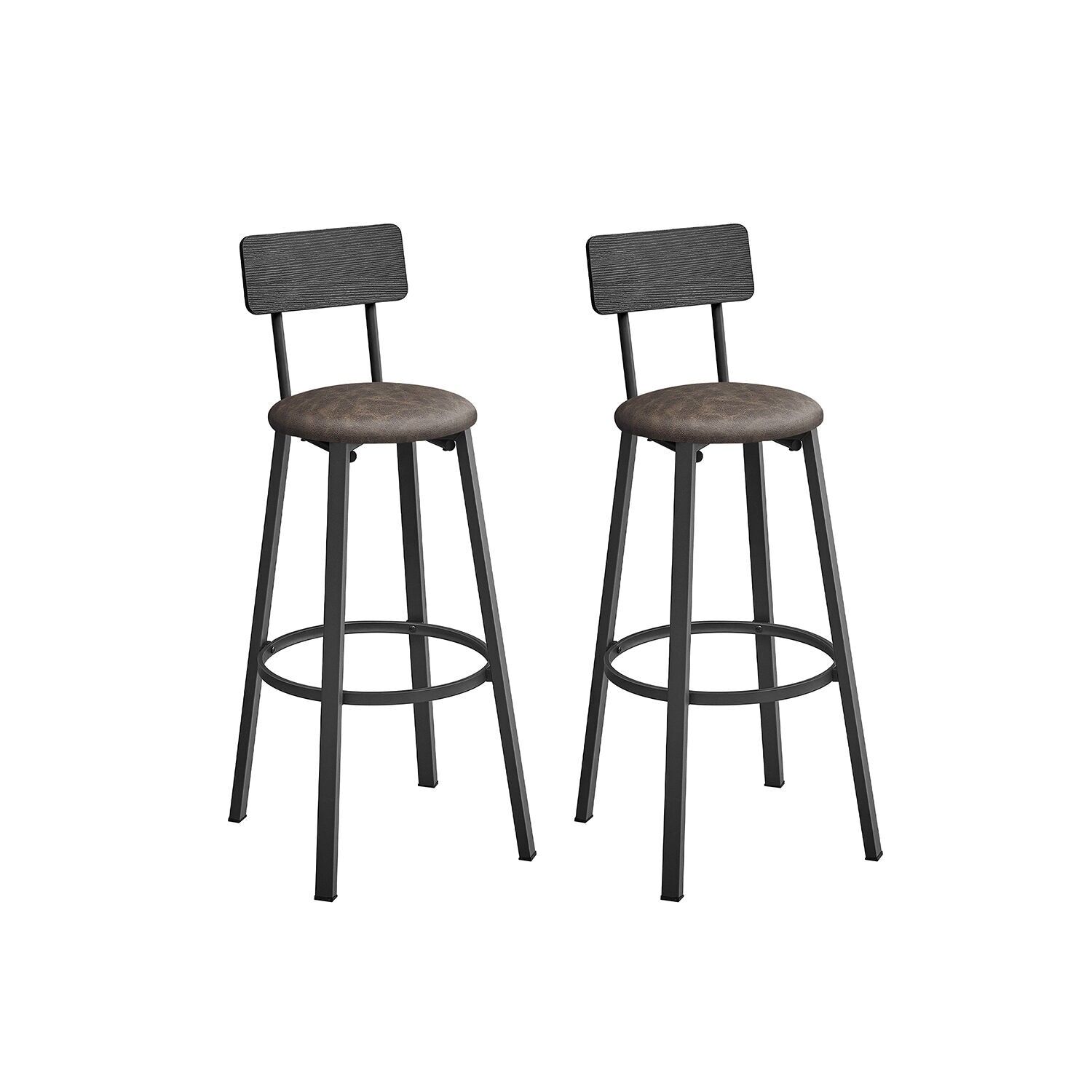 Lot de 2 tabourets de bar avec repose-pieds, noir classique-marron café, 39 x 39 x 100 cm