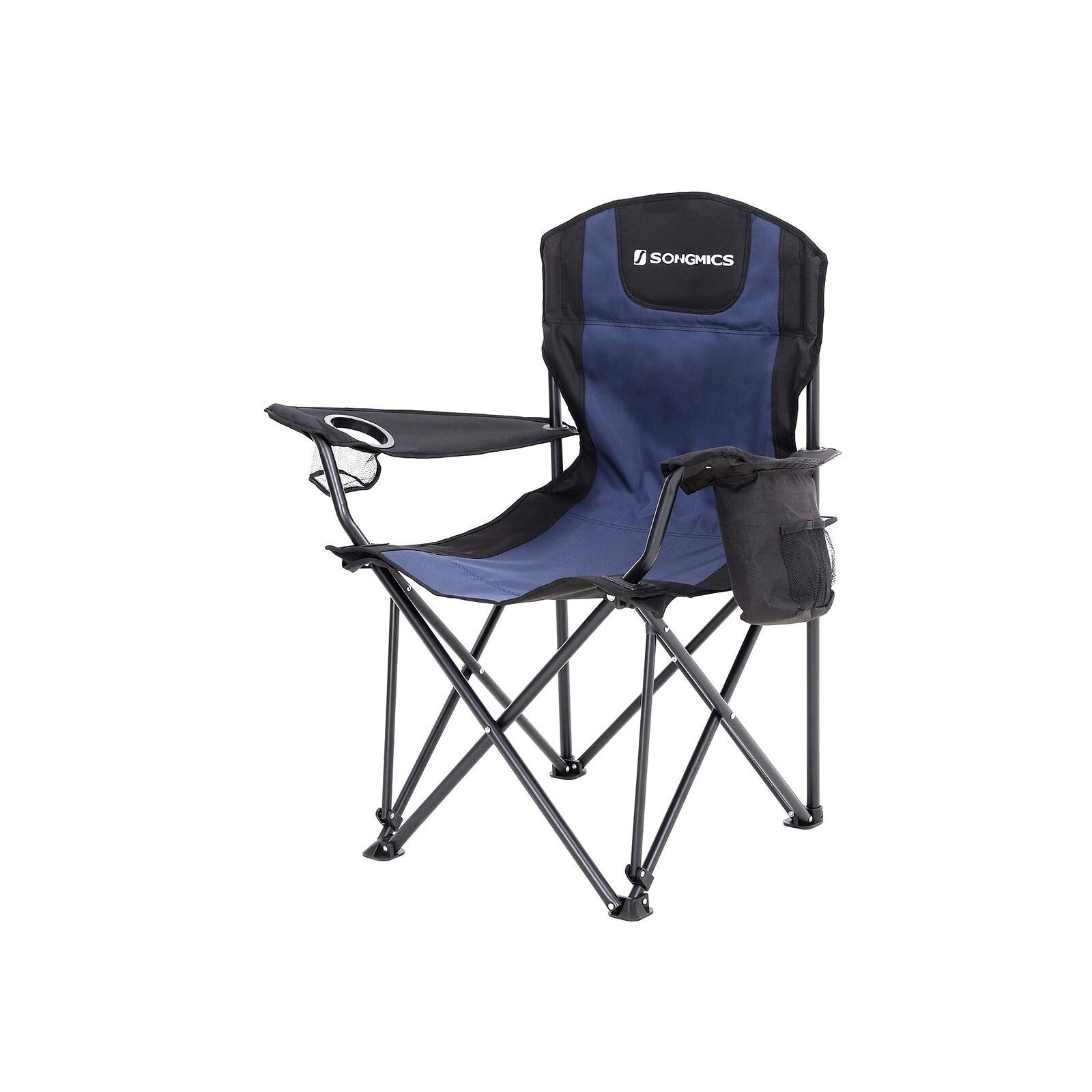 Chaise de camping avec porte-gobelet, noir et bleu, 90 x 60 x 103 cm