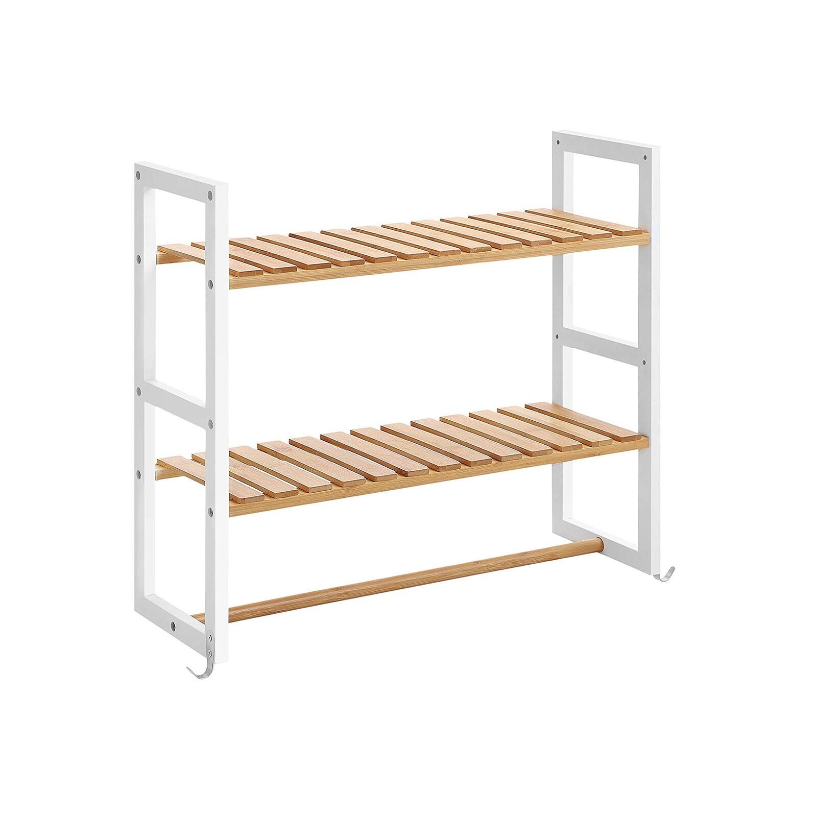 Étagère de salle de bain réglable avec 2 crochets, 60.5 x 54 x 20 cm