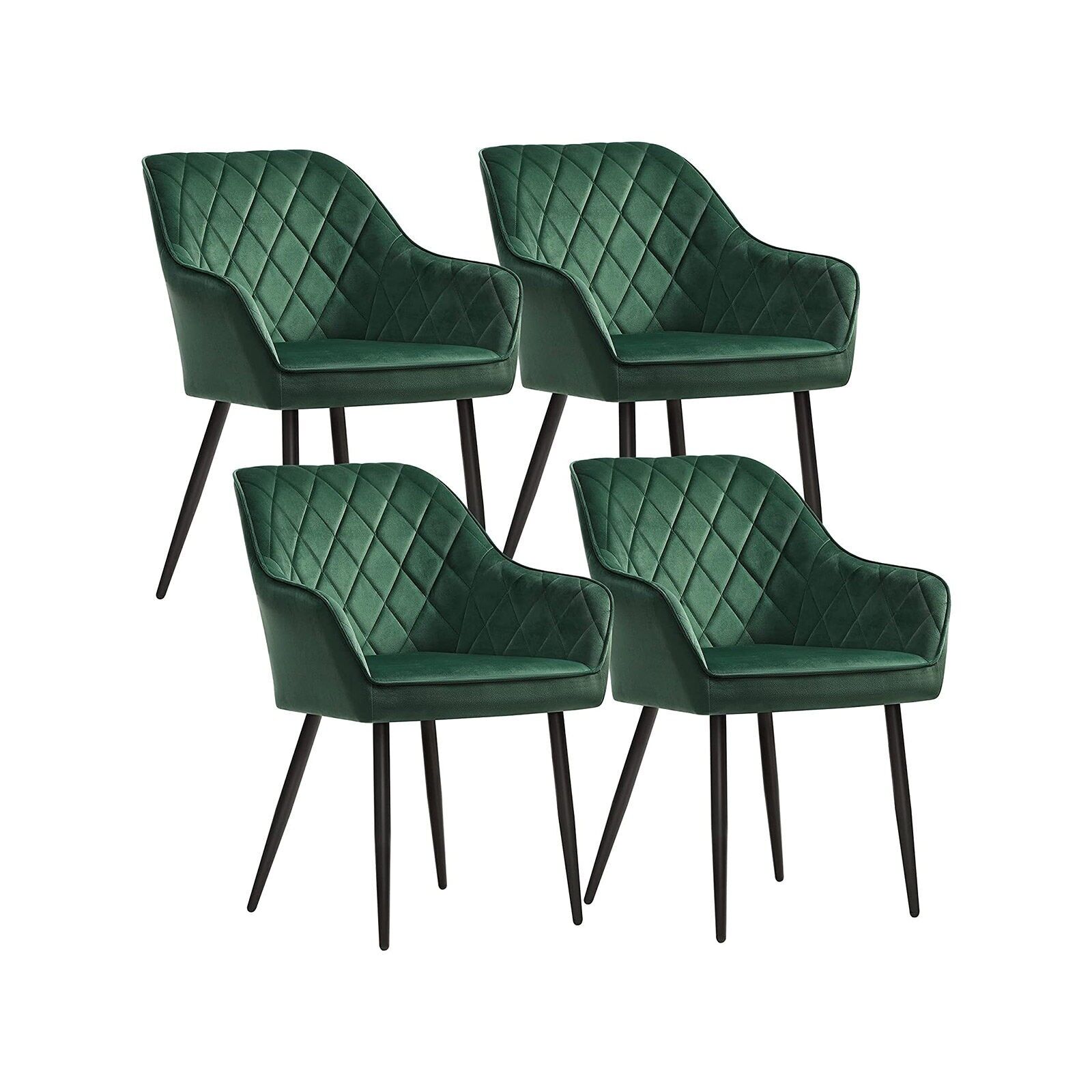 Chaises de salle à manger en velours, lot de 4, vert, 62.5 x 60 x 85 cm (L x W x H) Seat height: 50 cm Seat width: 49 cm Seat depth: 44.5 cm Backrest height: 39.5 cm Hauteur de l'accoudoir (à partir du sol) : 64 cm Épaisseur du coussin d'assise : 7 cm