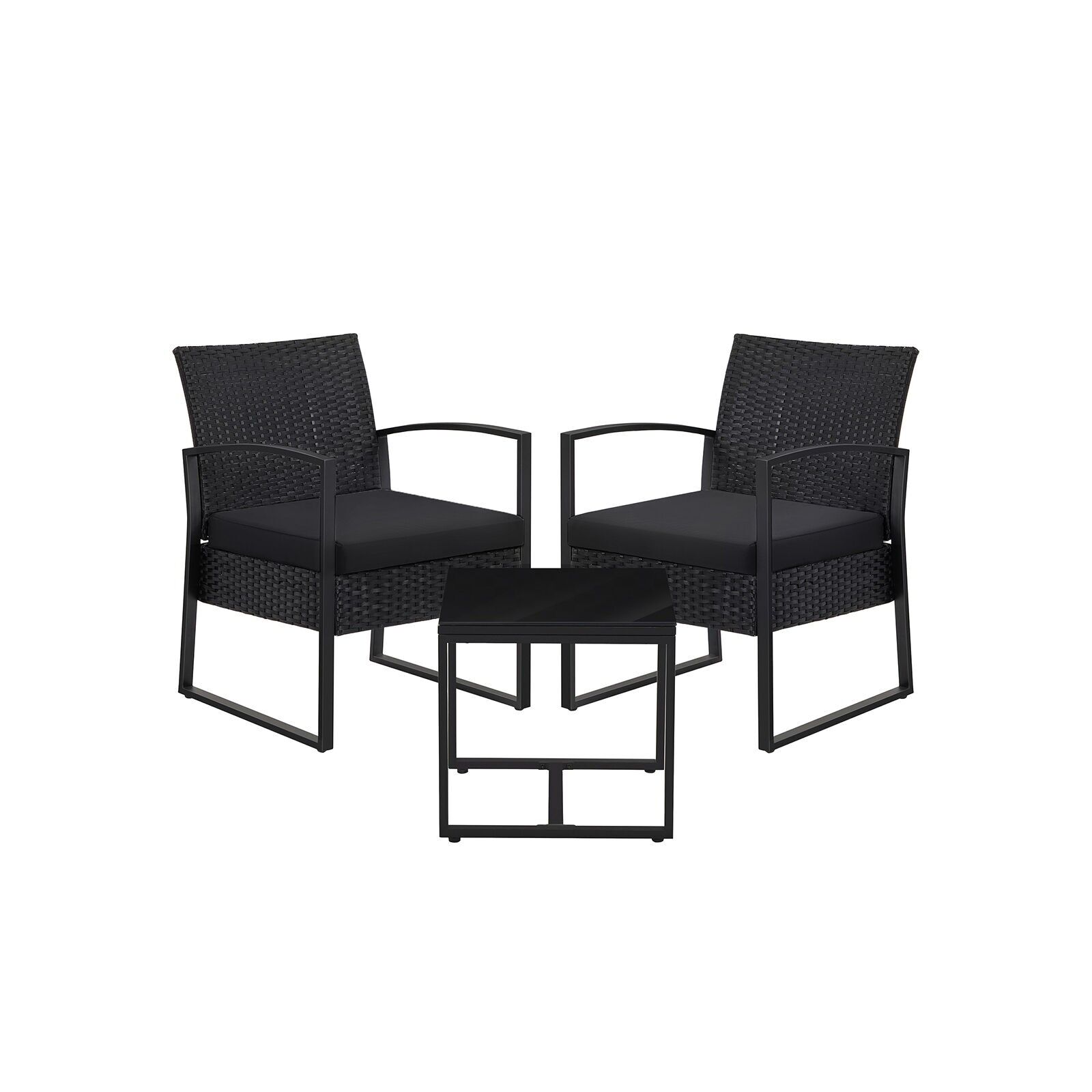 Black garden furniture set, 57.5 x 53 x 76 cm (L x W x H) Table dimensions: 40 x 40 x 39 cm