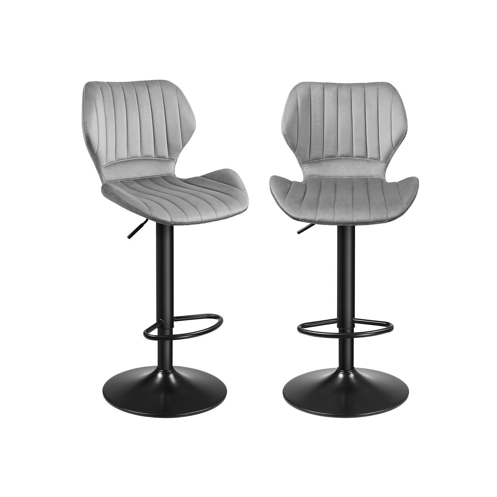 Lot de 2 tabourets de bar, gris clair, 48 x 52 x (90-112) cm (L x l x H) Hauteur d'assise : 57-79 cm Largeur d'assise : 35 cm Profondeur d'assise : 39 cm Hauteur du dossier : 33 cm Largeur du dossier : 43 cm Hauteur du repose-pieds : 20-42 cm Diamètre du pied : 41 cm