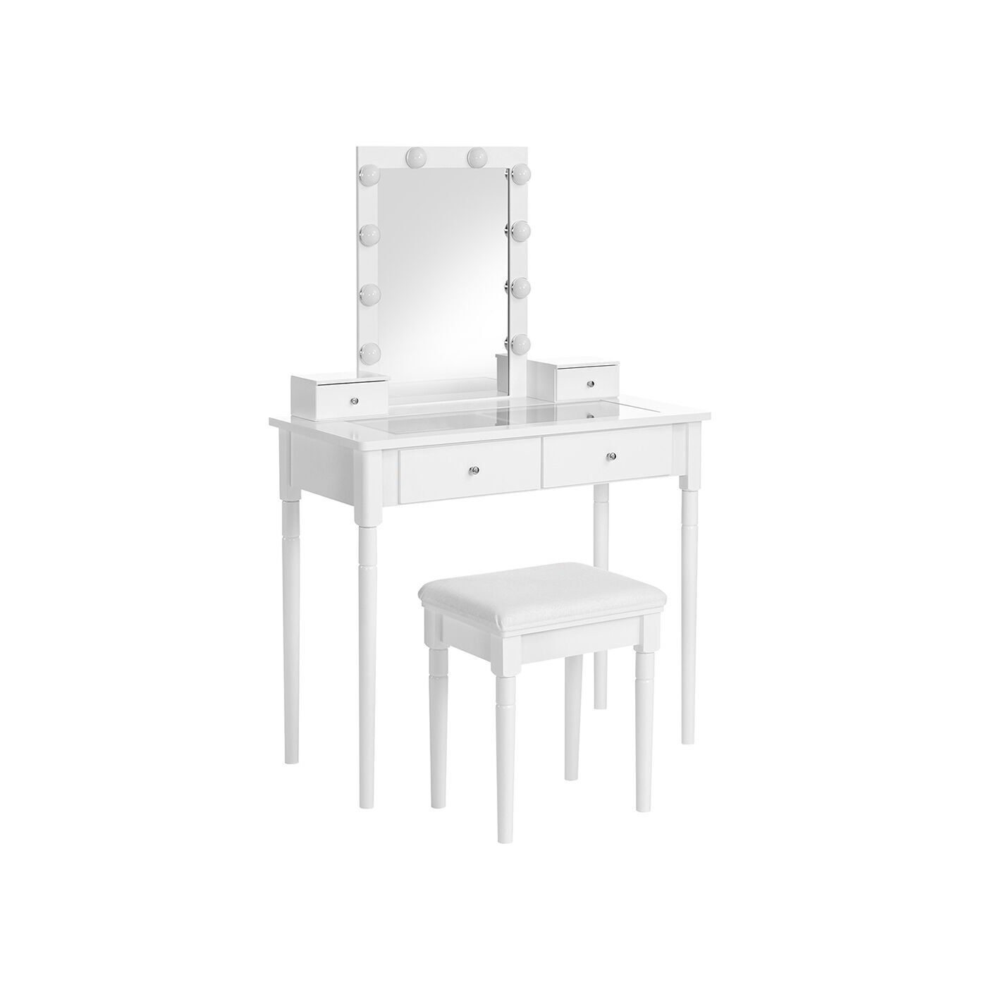 white dressing table, 90 x 40 x 133.5 cm (L x W x H) - Stool dimensions: 40 x 30 x 46 cm