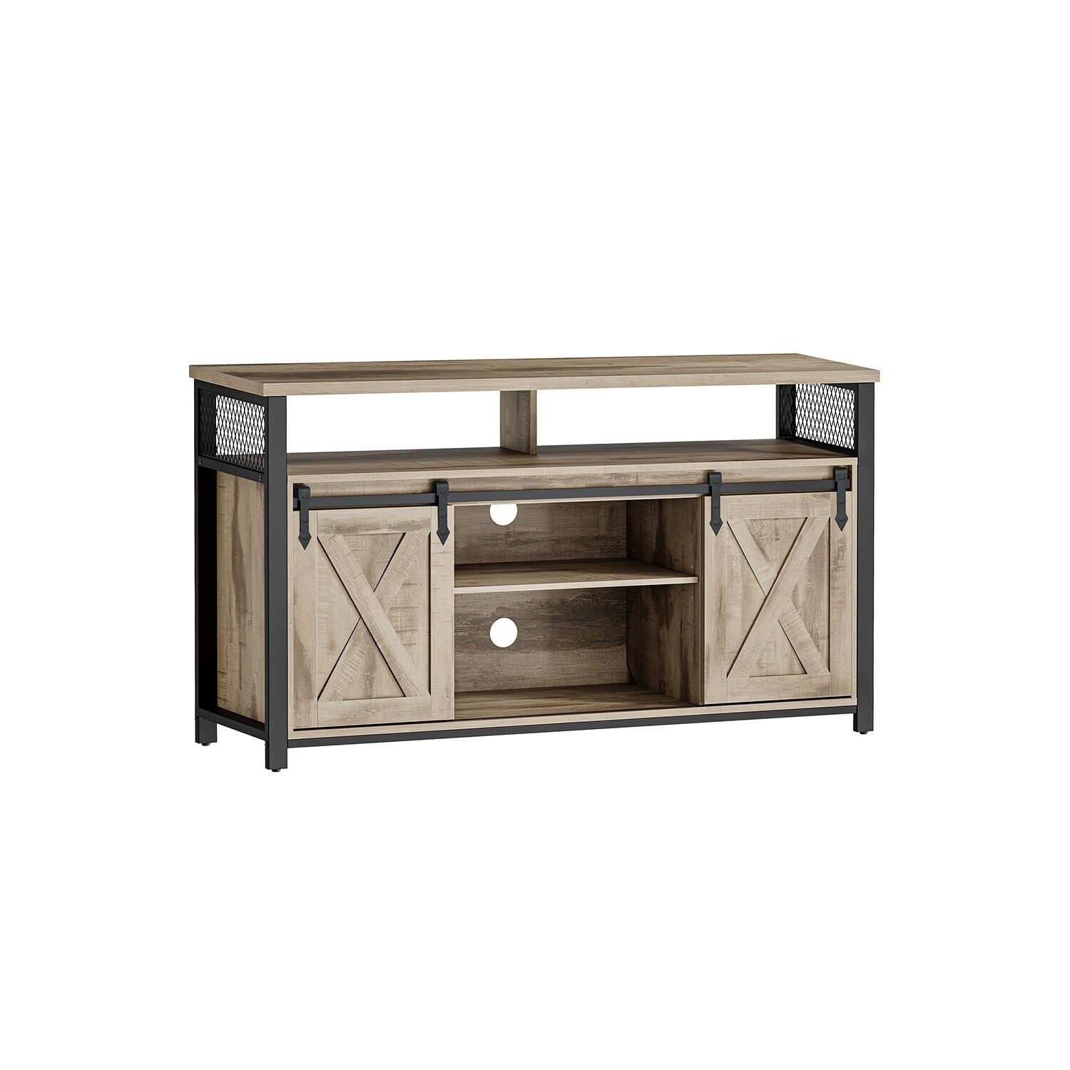 Mueble de TV con estantes regulables y estructura de metal, 40 x 135 x 76 cm