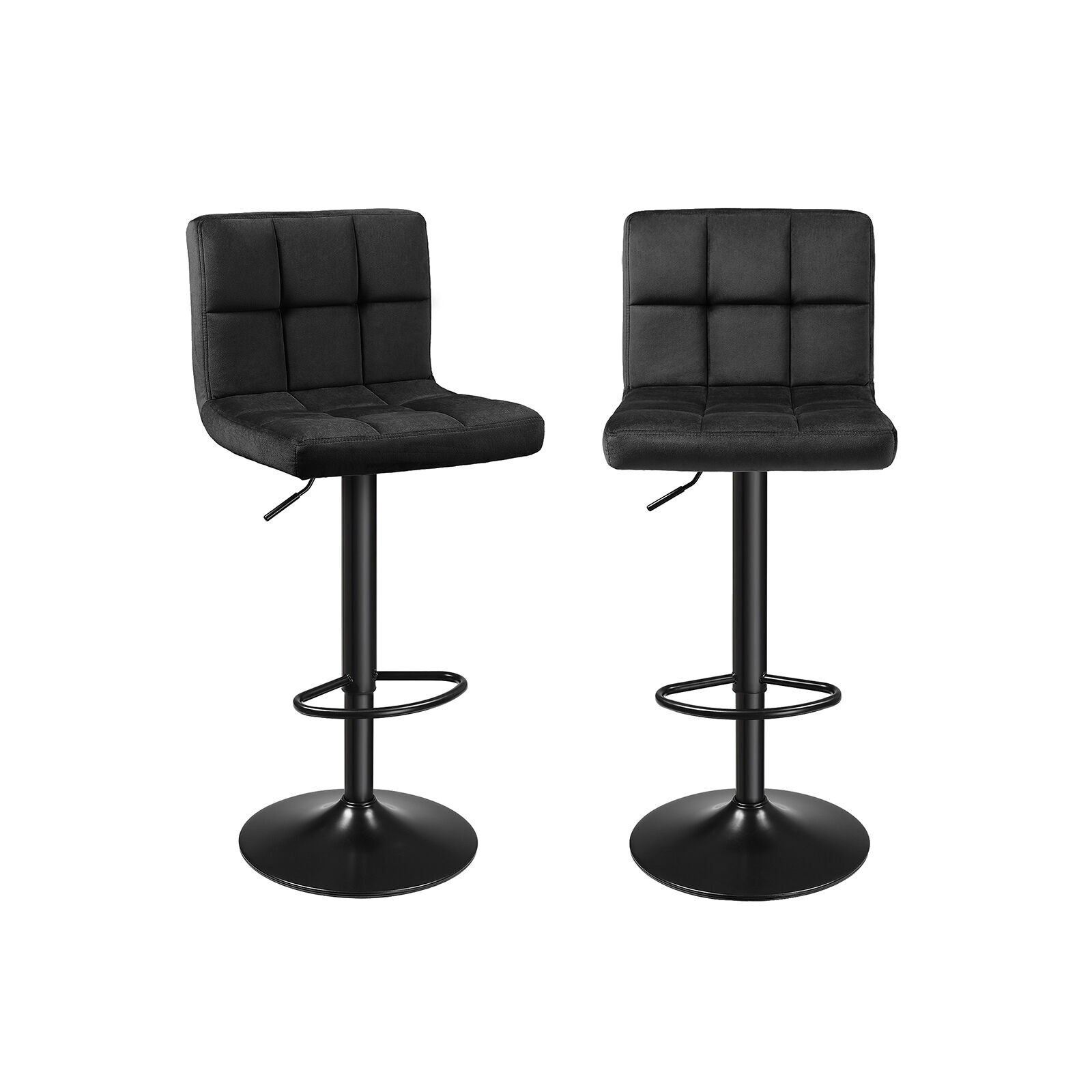 Taburete de bar negro, 38x44.5 x (95-115) cm (largo x ancho x alto) - Altura del asiento ajustable: 62.5-82.5 cm - Seat dimensions: 38 x 44.5 cm (largo x ancho) - Altura del respaldo: 32 cm - Diámetro del pie: 41 cm