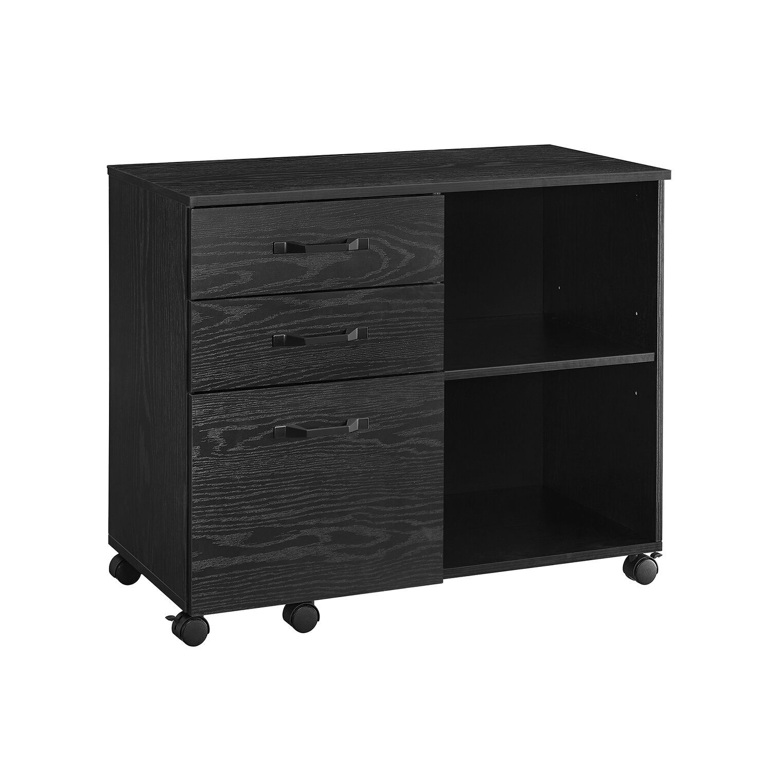 Mobile container with 3 drawers and wheels, black, 40 x 80 x 66 cm