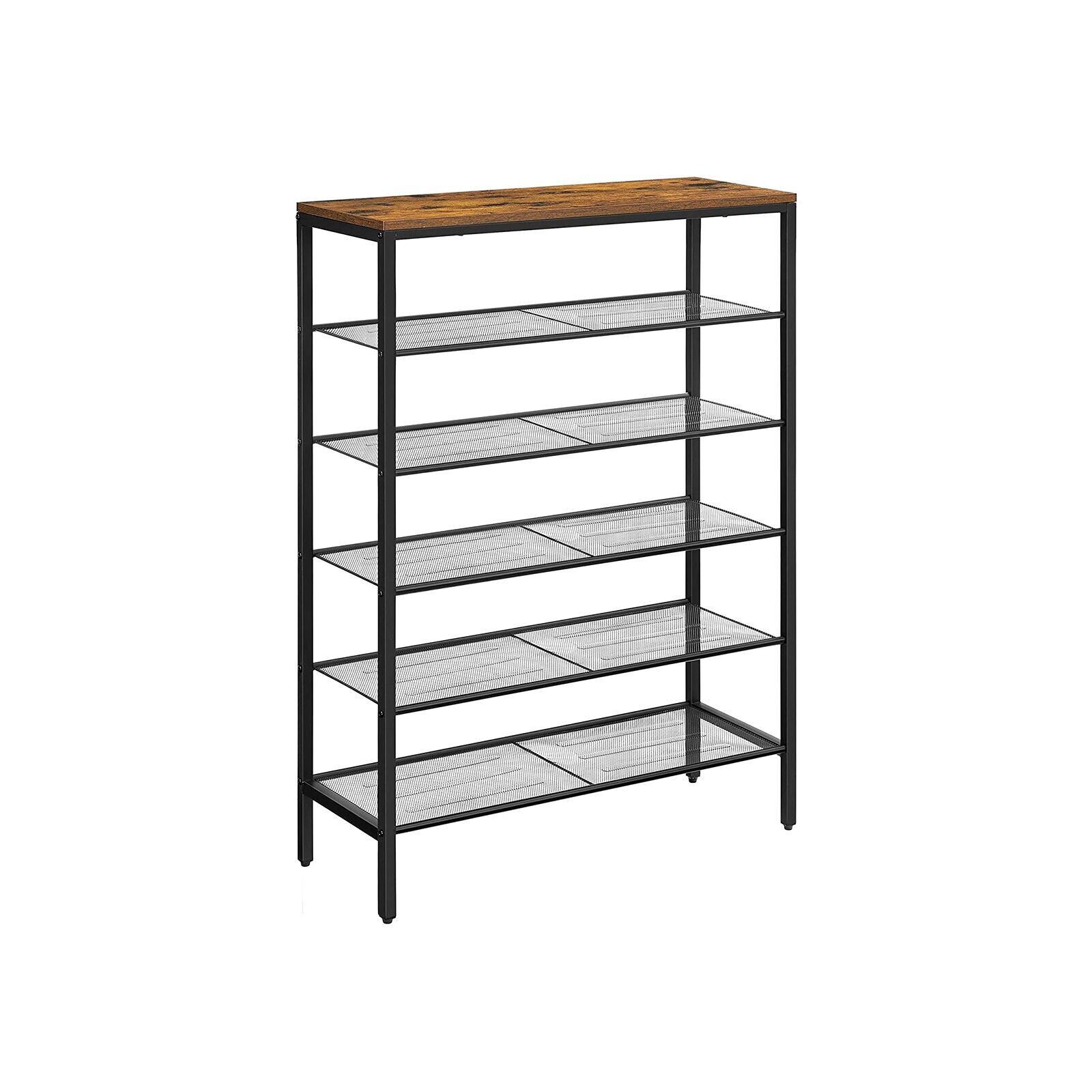 Schuhregal im Industrie-Stil mit 6 Ebenen, 80 x 30 x 107 cm (L x B x H) - Abstand zwischen den Regalen: 18 cm