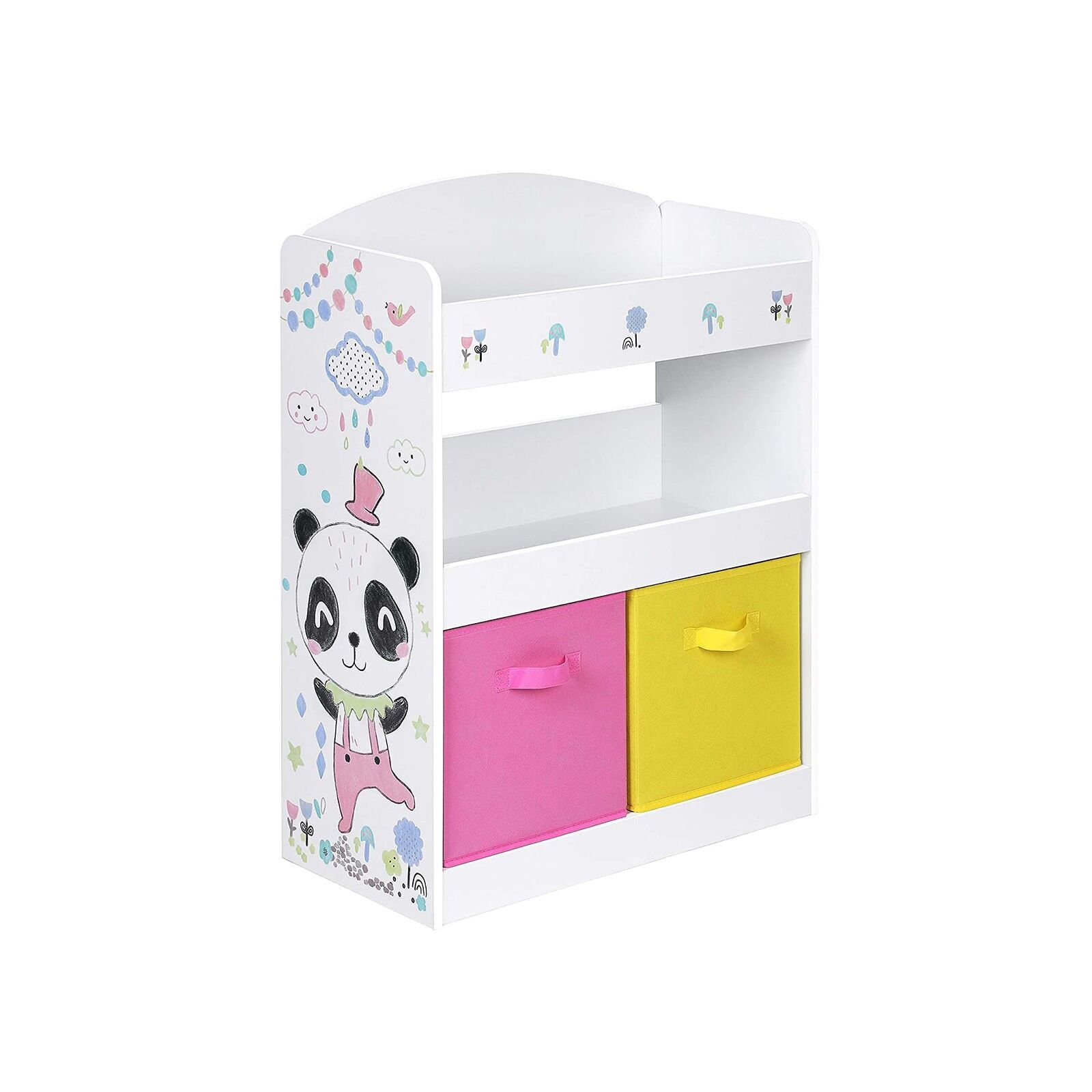 Spielzeugregal mit 2 Aufbewahrungsboxen, 62 x 29.5 x 80 cm (L x B x H) – Maße je Stoffbox: 29.5 x 27 x 27 cm