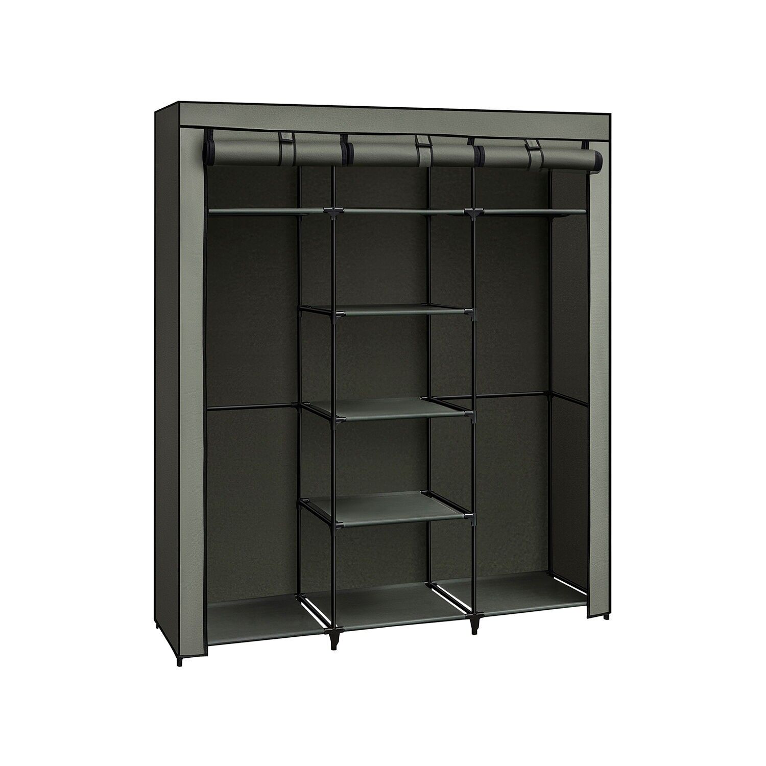 Kleiderschrank Stoffgarderobe Faltschrank mit Kleiderstangen, 150 x 45 x 175 cm