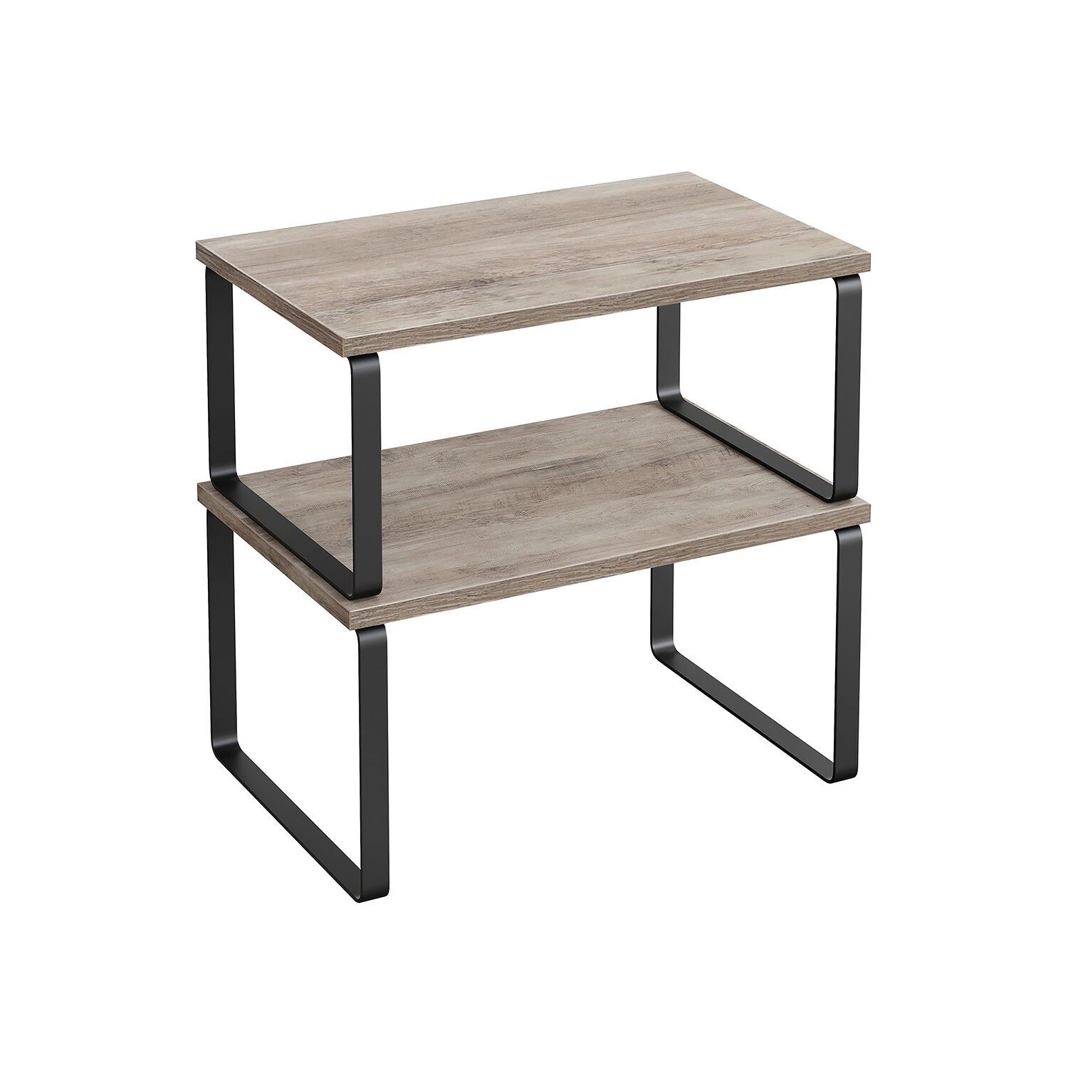 Set of two metal and wood kitchen organizers, 19.5 x 29.7 x 15.5 cm (D x W x H). Dimensions of the small shelf: 18.5 x 29.7 x 13.6 cm