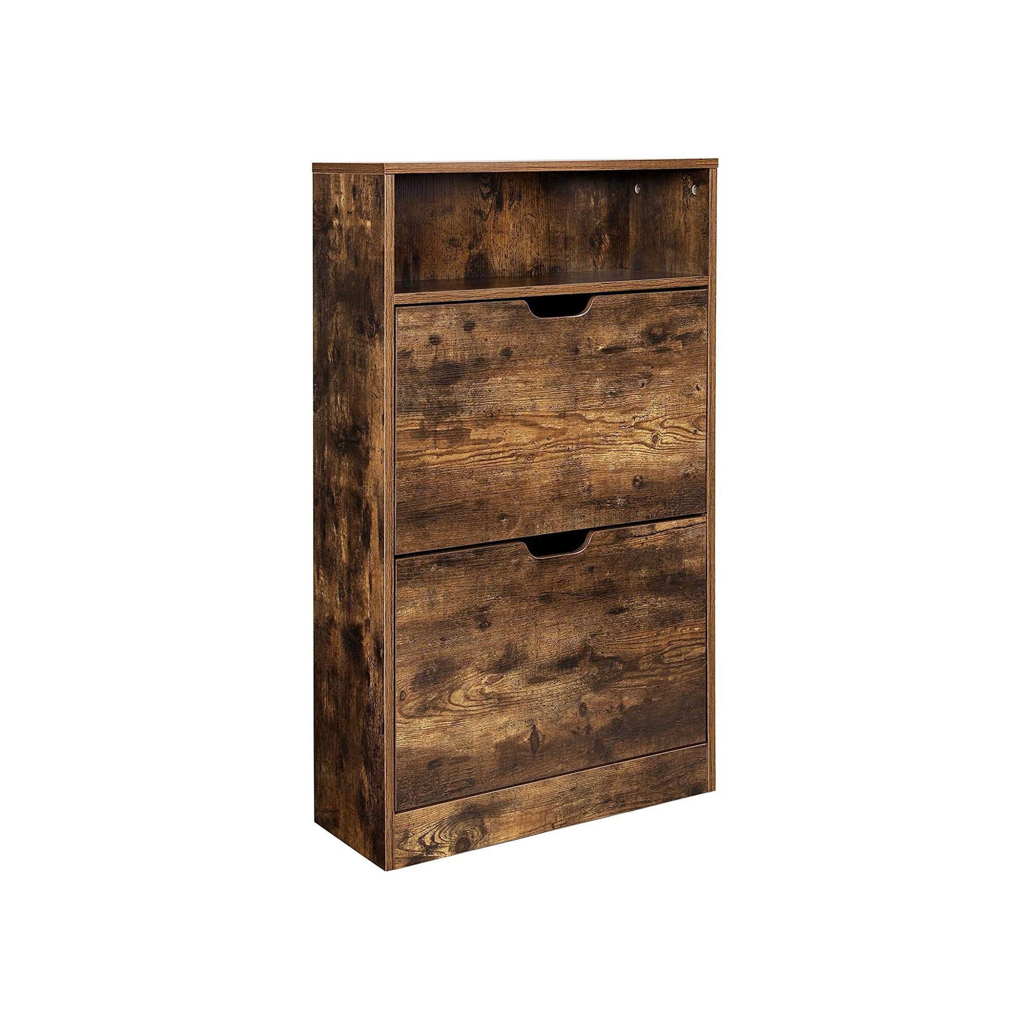 Schuhschrank mit 2 Klappen, Vintagebraun, 60 x 24 x 102 cm