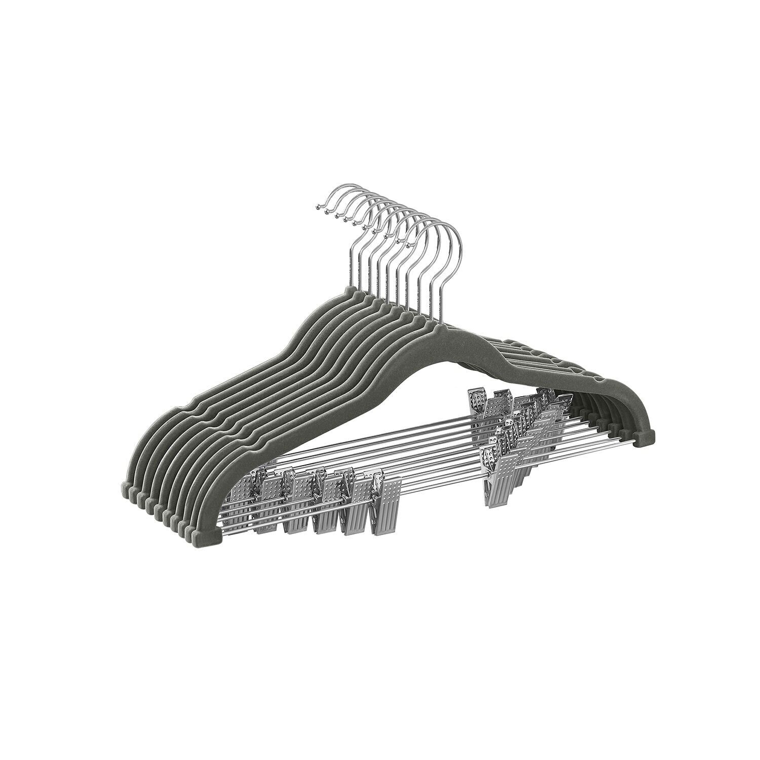 Cintres en velours, lot de 10, antidérapants, gris, 42.5x23.5 cm