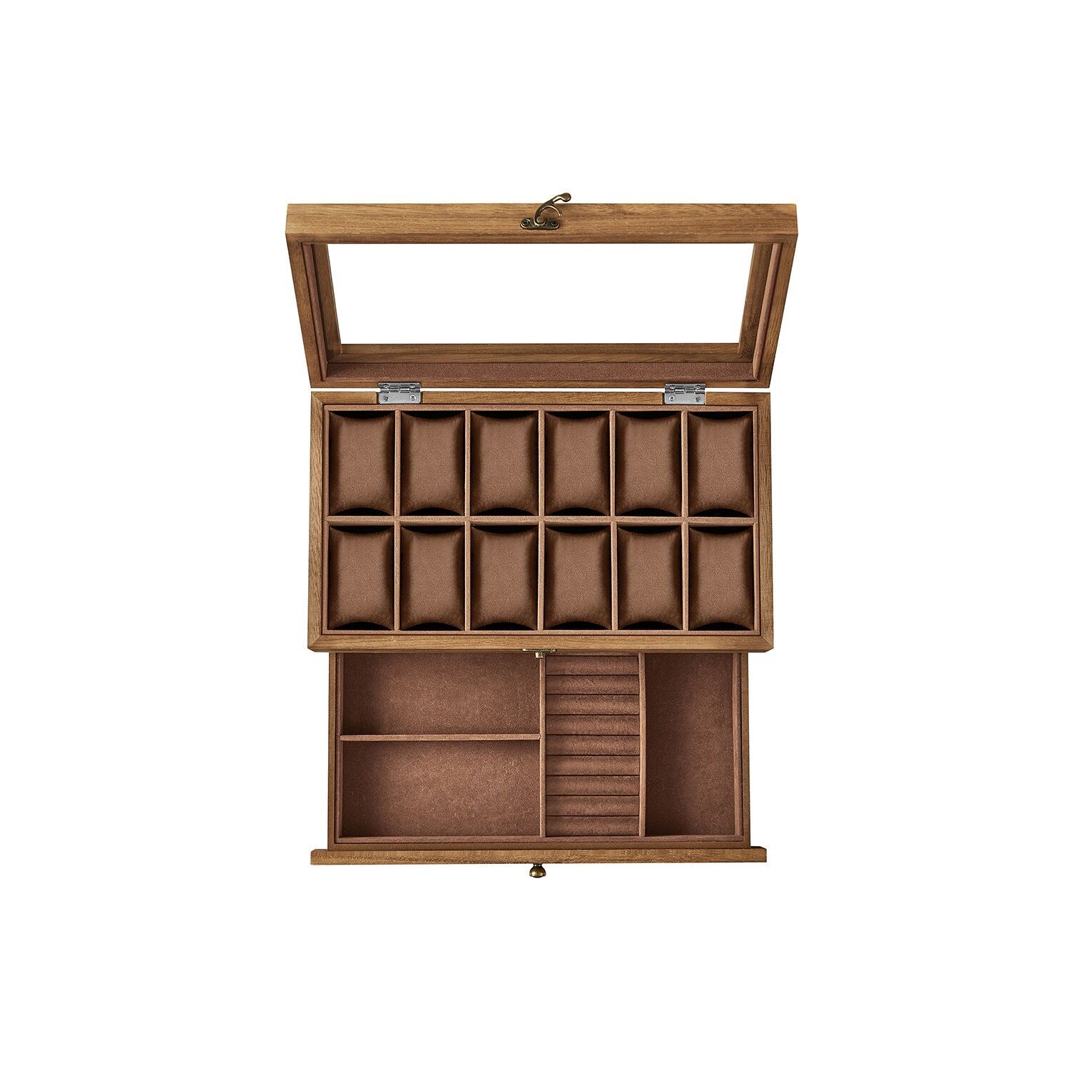 Watch box with 12 compartments made of solid wood, walnut color