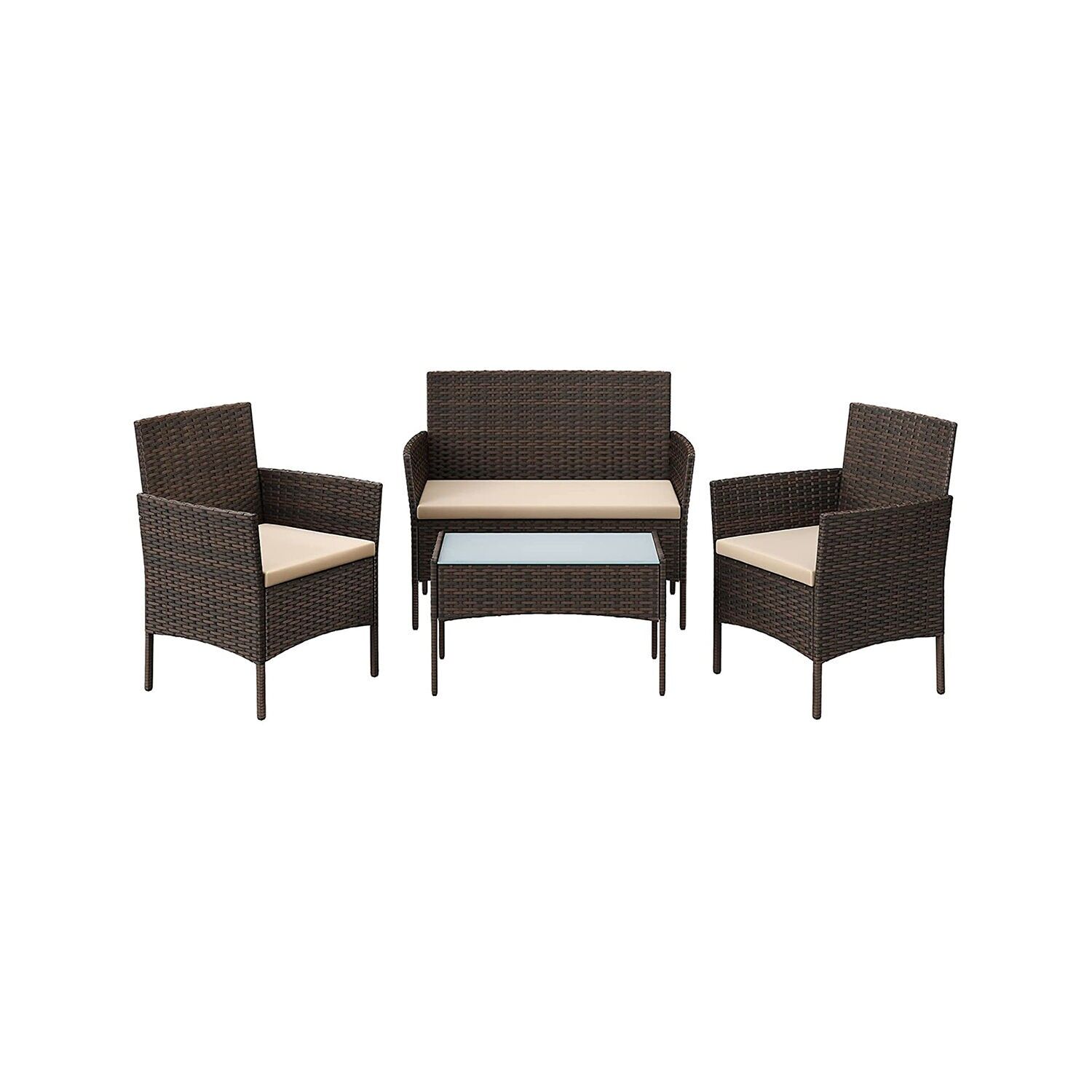 4-piece balcony furniture set, 56.5 x 54.5 x 81.5 cm (L x W x H). Bench dimensions: 99 x 54.5 x 81.5 cm (L x W x H). Table dimensions: 71 x 41 x 39 cm