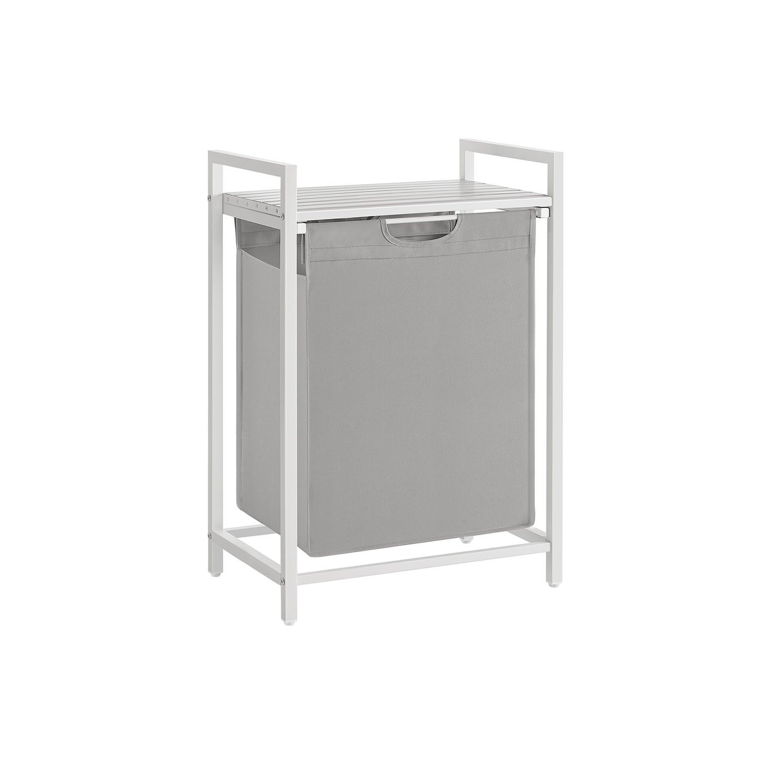 Panier à linge avec étagère en tissu Oxford 65 L gris tourterelle, 2 x 46 litres, 73 x 33 x 72 cm