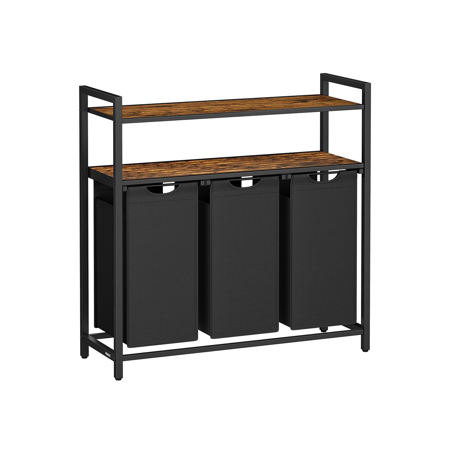 Panier à linge à 3 compartiments et 2 étagères, marron-noir vintage, 2 x 46 litres, 73 x 33 x 91 cm