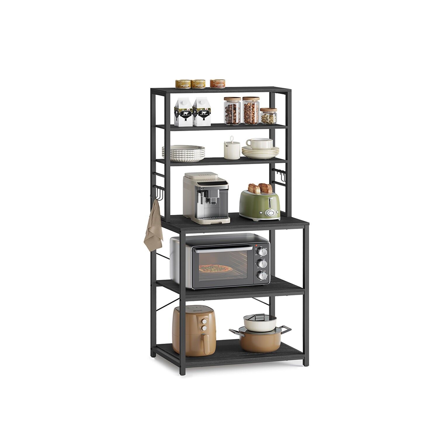 Scaffale da cucina con 6 ripiani e 6 ganci, 40 x 60 x 167 cm