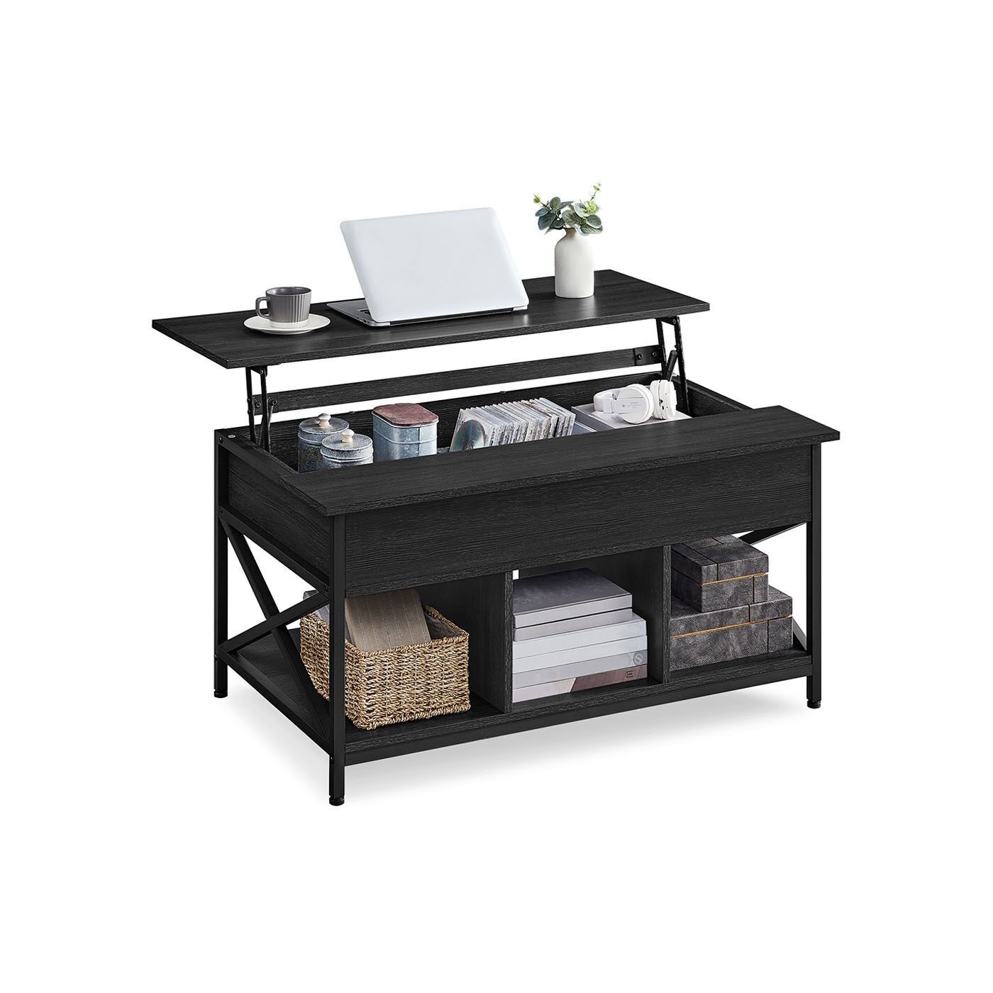 Höhenverstellbarer Couchtisch in Anthrazitgrau und Schwarz, 60 x 100 x (48-62) cm