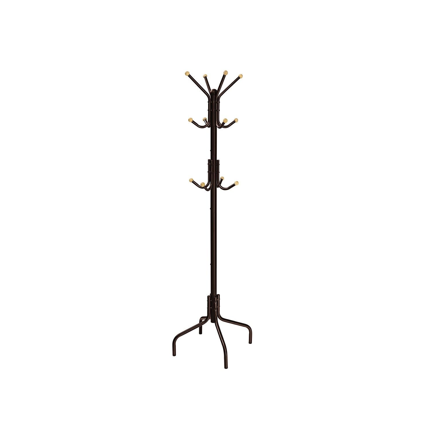 Metallgarderobe mit 12 Haken und brauner Garderobenleiste, 55 x 55 x 180 cm