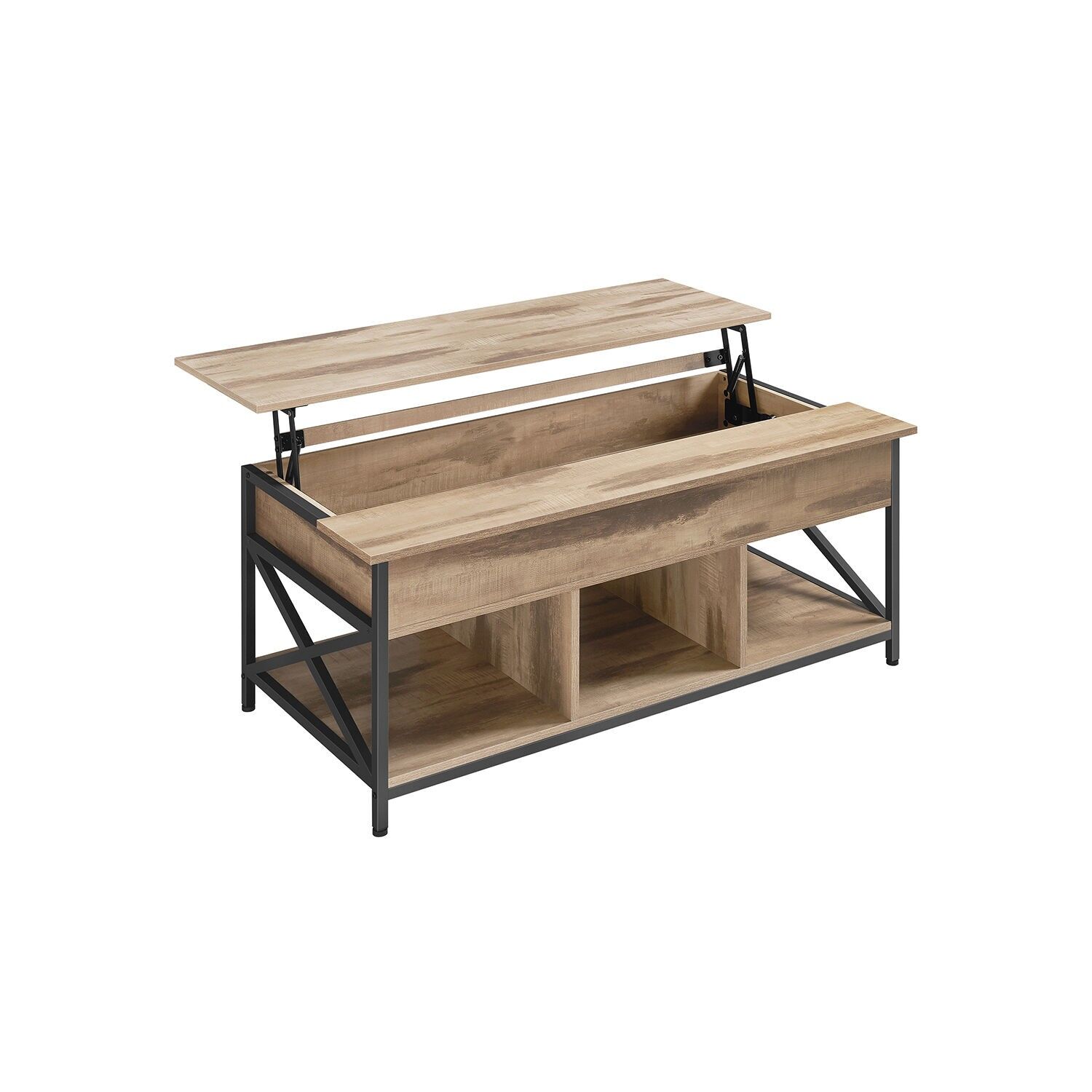 Couchtisch mit offenem und verdecktem Stauraum, 60 x 100 x (48-62) cm