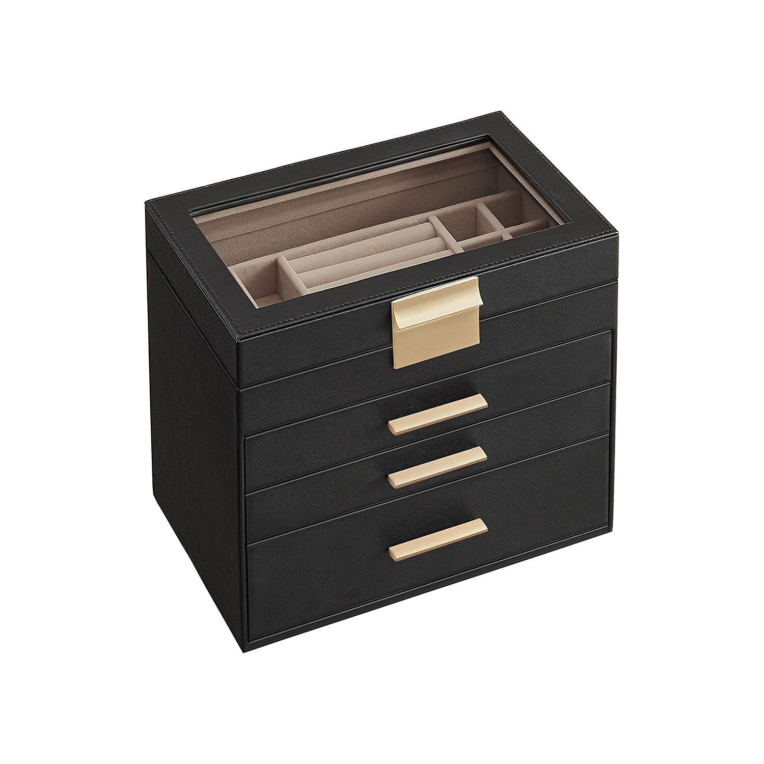 Schmuckschatulle mit Spiegel und 3 Schubladen, 15.3 x 25.1 x 21.5 cm