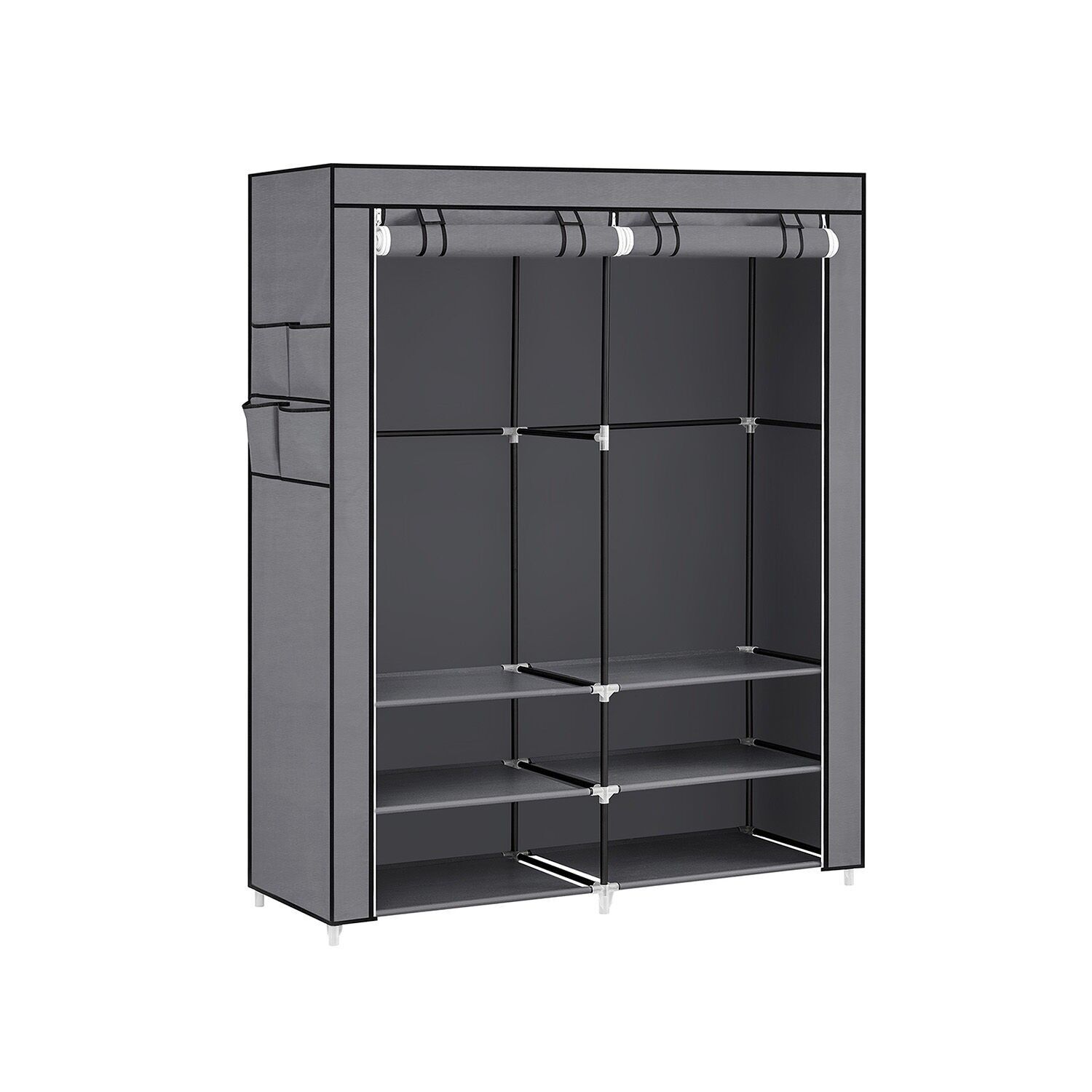 Armoire en tissu avec 2 tringles à vêtements et 4 compartiments latéraux, 45 x 127 x 176 cm