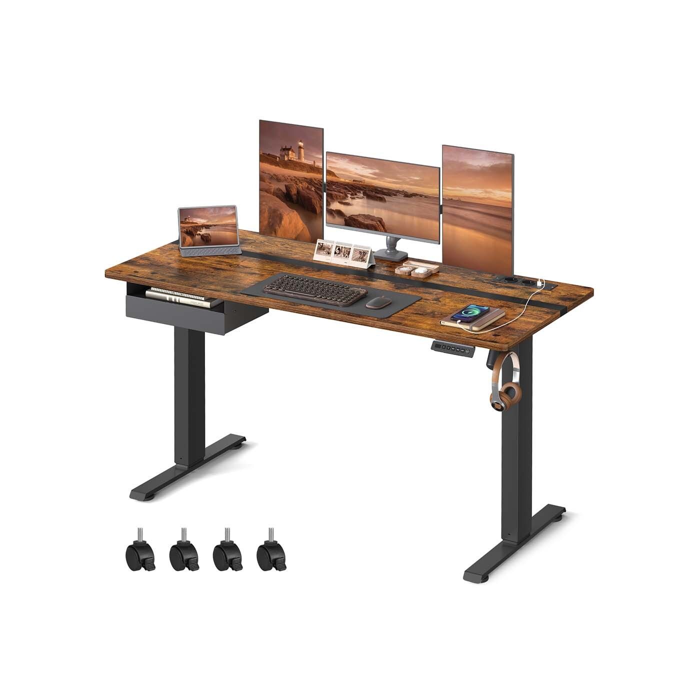 Bureau réglable en hauteur 60 x 140 cm vintage marron-noir