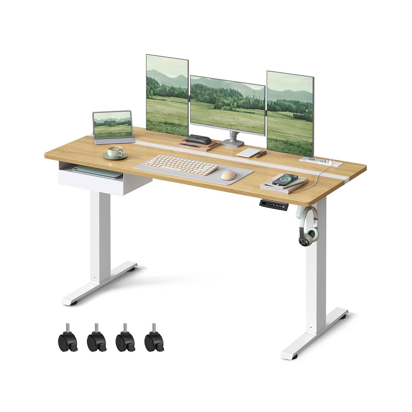 Bureau avec prises et tiroir 60 x 140 cm