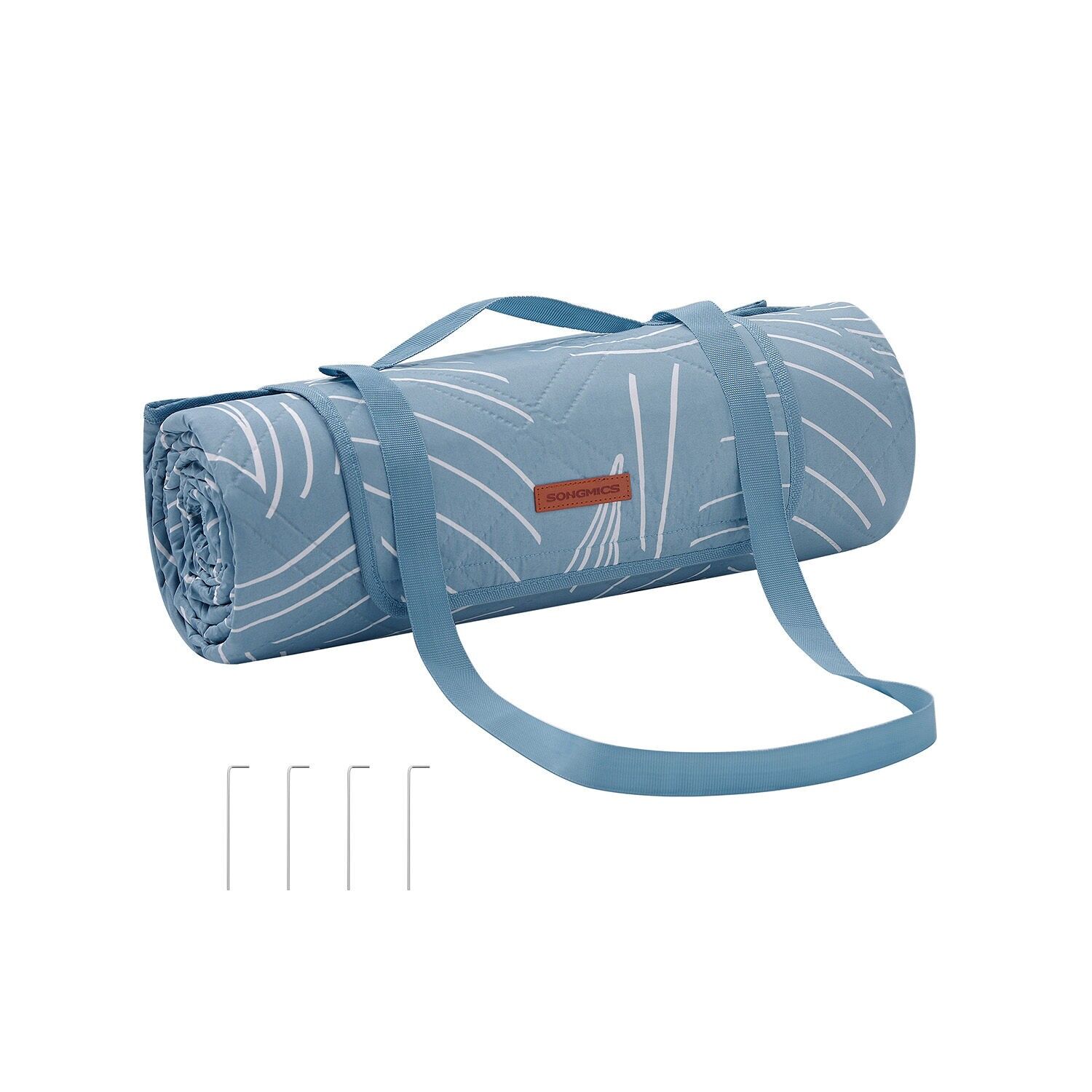 Couverture de pique-nique 200 x 200 cm avec 4 ancrages au sol, bleu clair