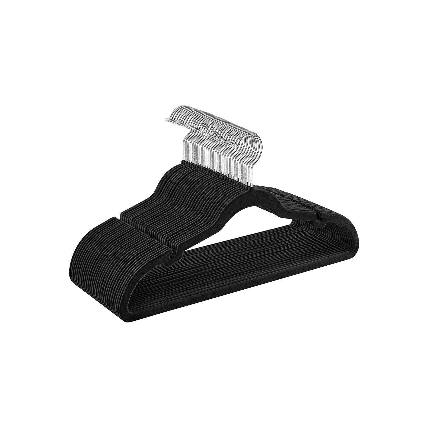 Cintres en velours, 30 pièces, noir, 43 x 0.6 x 22 cm