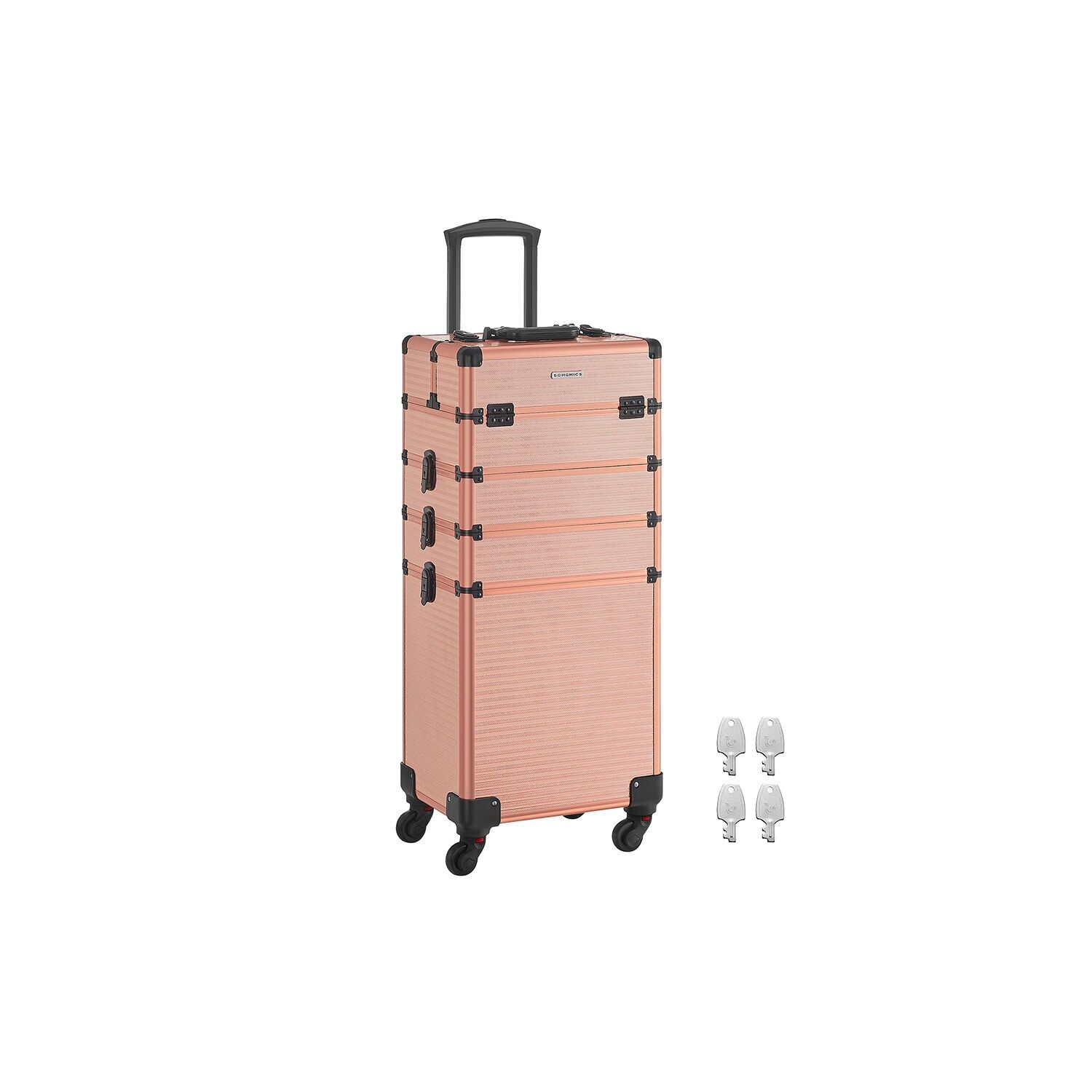 Maletín con ruedas para cosméticos 4 en 1, color dorado champán, 34 x 24 x 79.3 centímetros