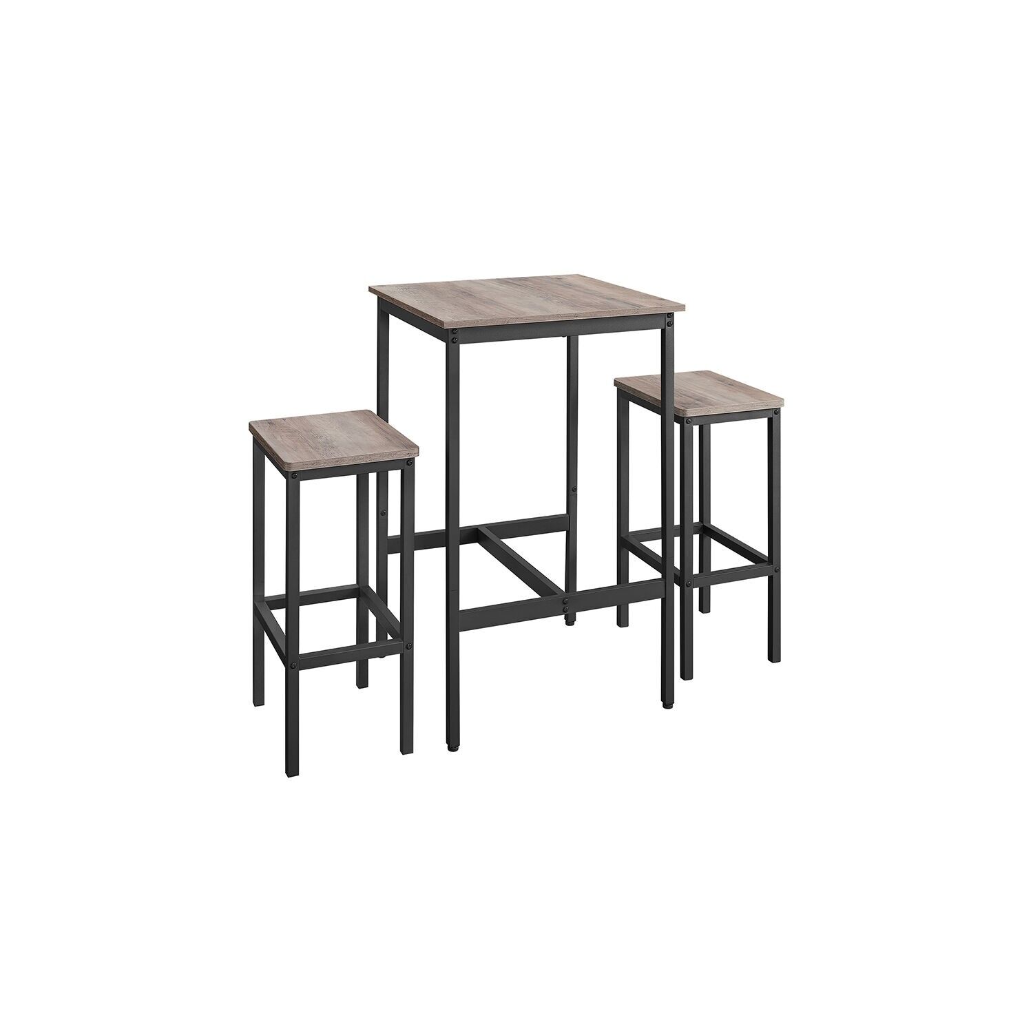 Bar table with 2 chairs for kitchen, greige mottled-ink black, 60 x 60 x 90 cm, Bar stools 30 x 40 x 65 cm