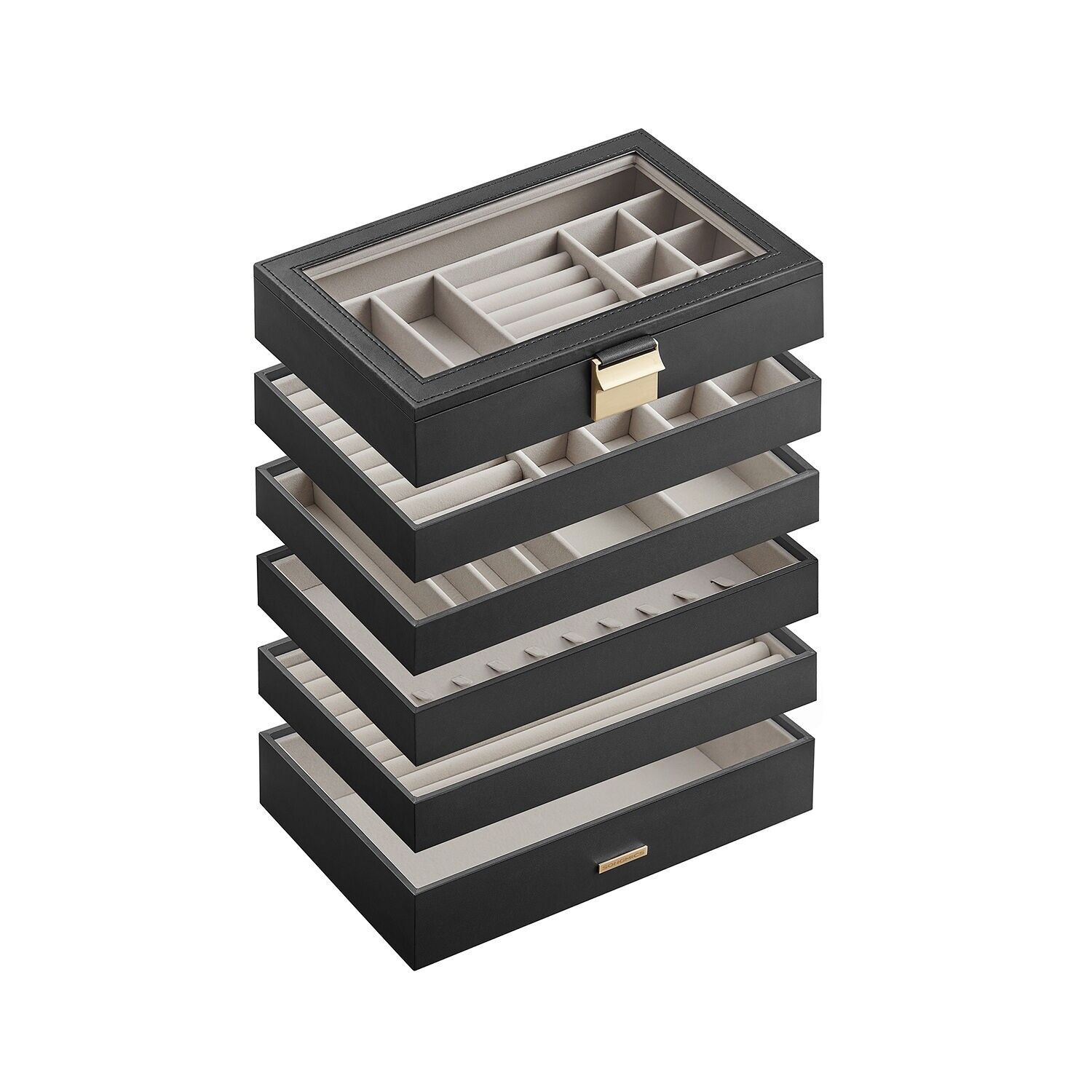 Joyero con 6 niveles, color negro, 17 x 28 x 18.3 centímetros