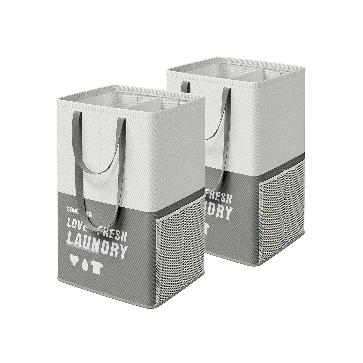 Juego de 2 cestas para la ropa con 2 compartimentos, gris oscuro, 40 x 35 x 65 cm