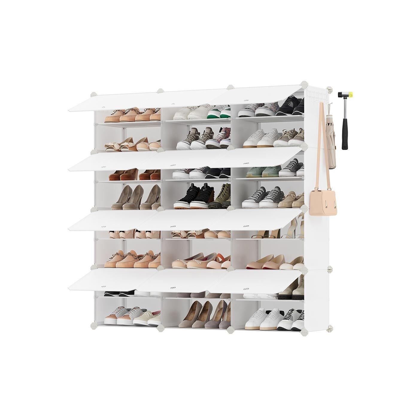 Zapatero con 12 compartimentos en color blanco nube y transparente, 30 x 40 x 30 cm