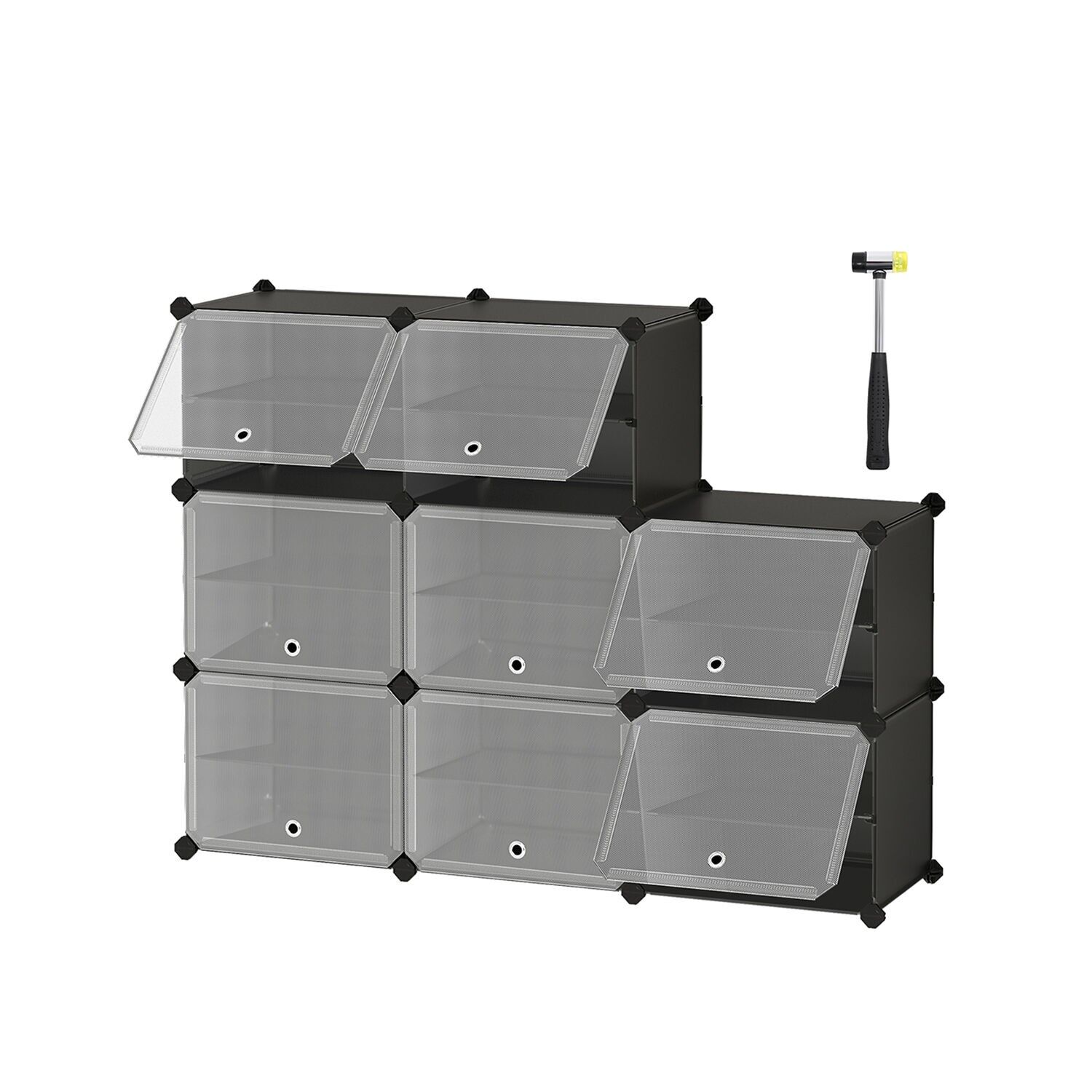 Zapatero con 8 compartimentos, negro, 30 x 40 x 30 cm