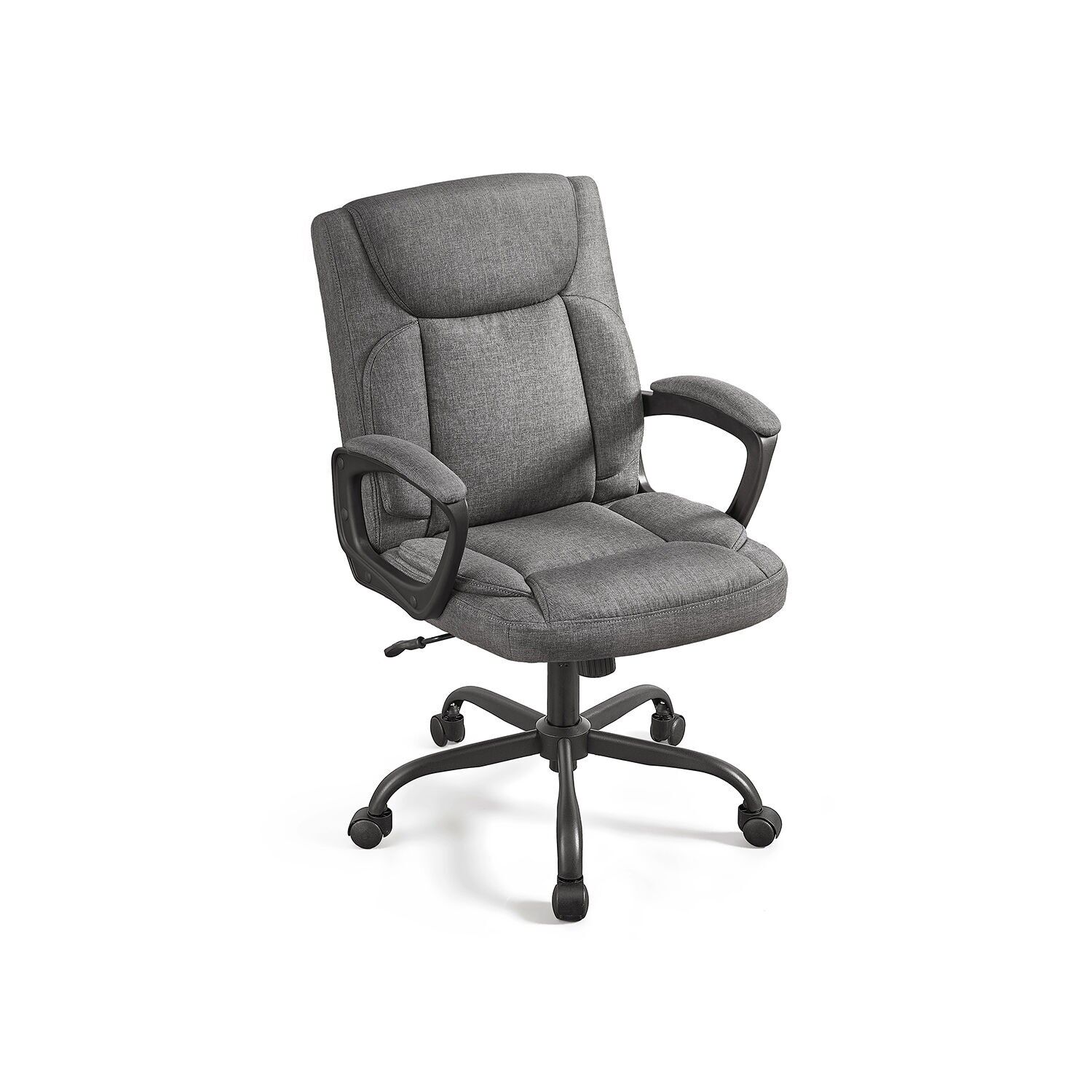 Silla de oficina con función balancín, 70 x 66 x (92-102) cm (Pr x An x Al) Altura del asiento (desde el suelo): 46-56 cm Dimensiones del asiento: 44 x 50.5 cm (Pr x An) Dimensiones del respaldo: 50 x 47.5 cm (ancho x alto) Altura del reposabrazos (desde el asiento): 26 cm