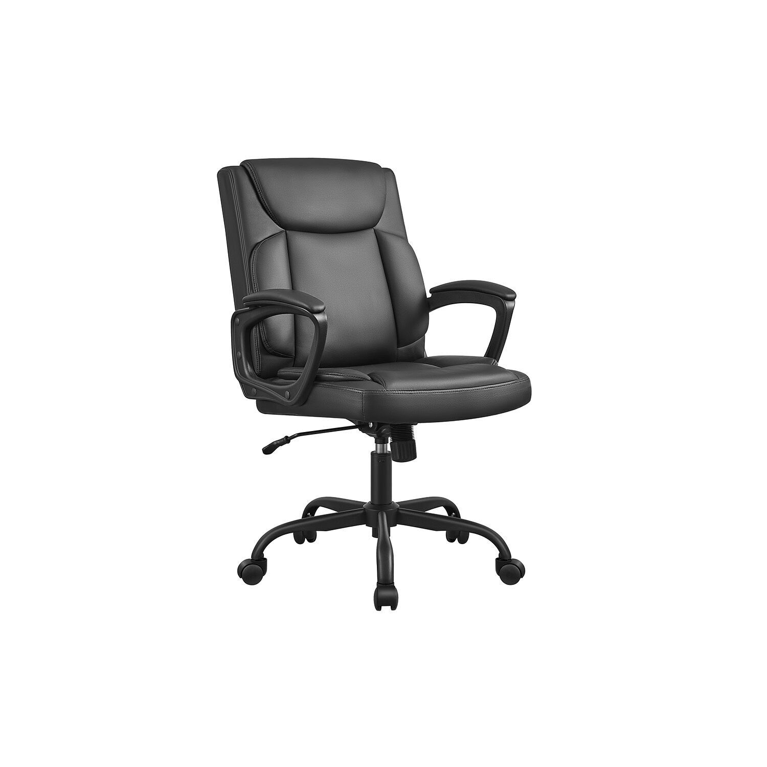 Silla de oficina regulable en altura con función balancín, negra, 70 x 66 x (92-102) cm (Pr x An x Al) Altura del asiento (desde el suelo): 46-56 cm Dimensiones del asiento: 44 x 50.5 cm (Pr x An) Dimensiones del respaldo: 50 x 47.5 cm (ancho x alto) Altura del reposabrazos (desde el asiento): 26 cm