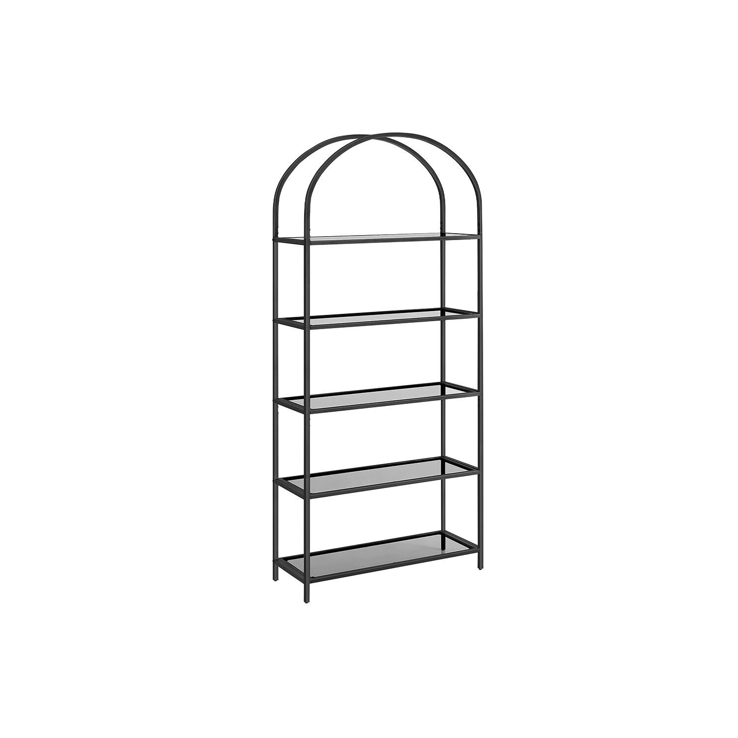 5-stöckiges Regal aus gehärtetem Glas und Metall, schwarzgrau, 30.2 x 83 x 183.5 cm