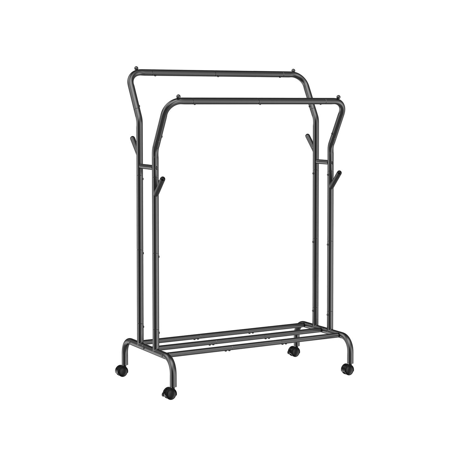 Clothes rack on wheels with 2 clothes rails black