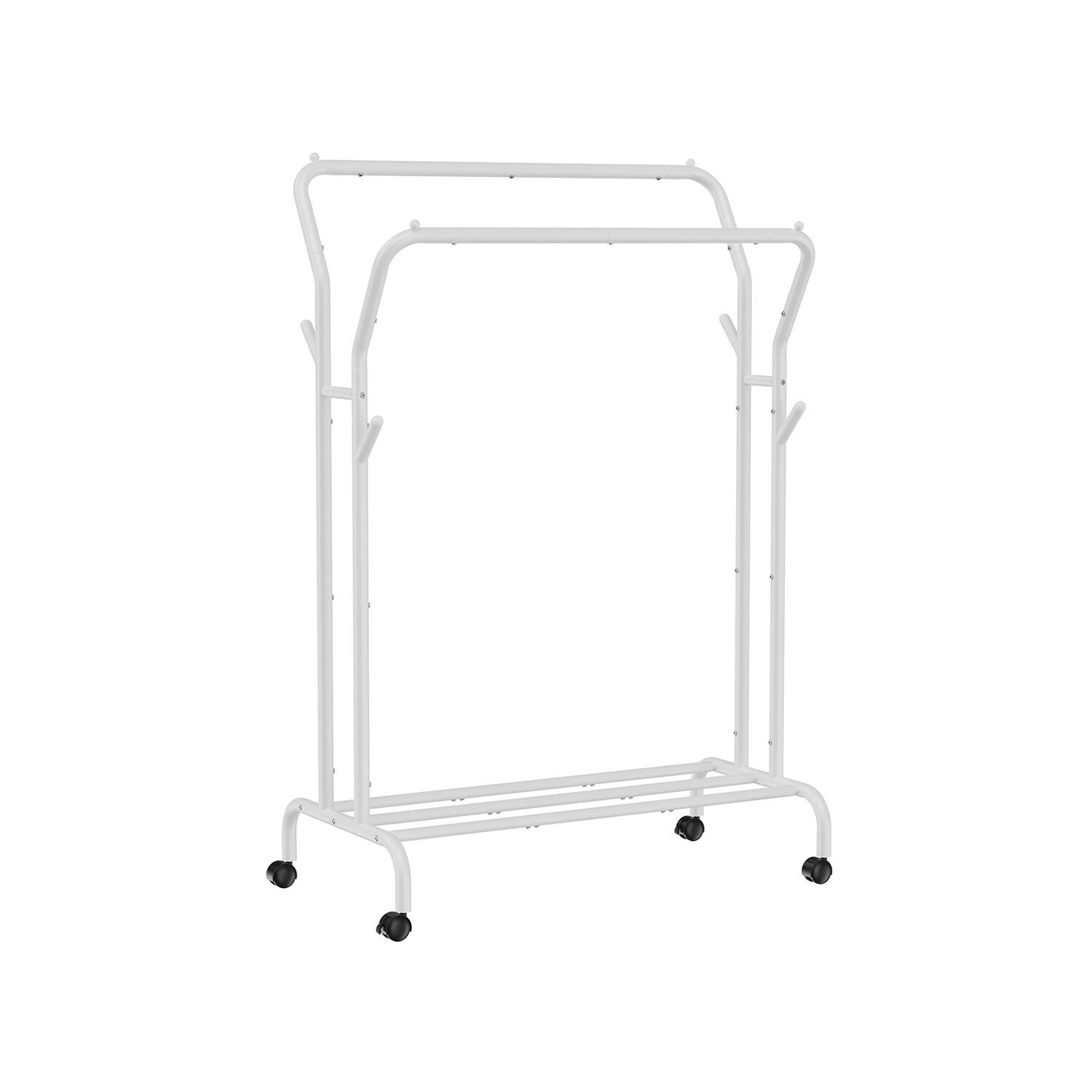 Clothes rack on wheels with 2 clothes rails white