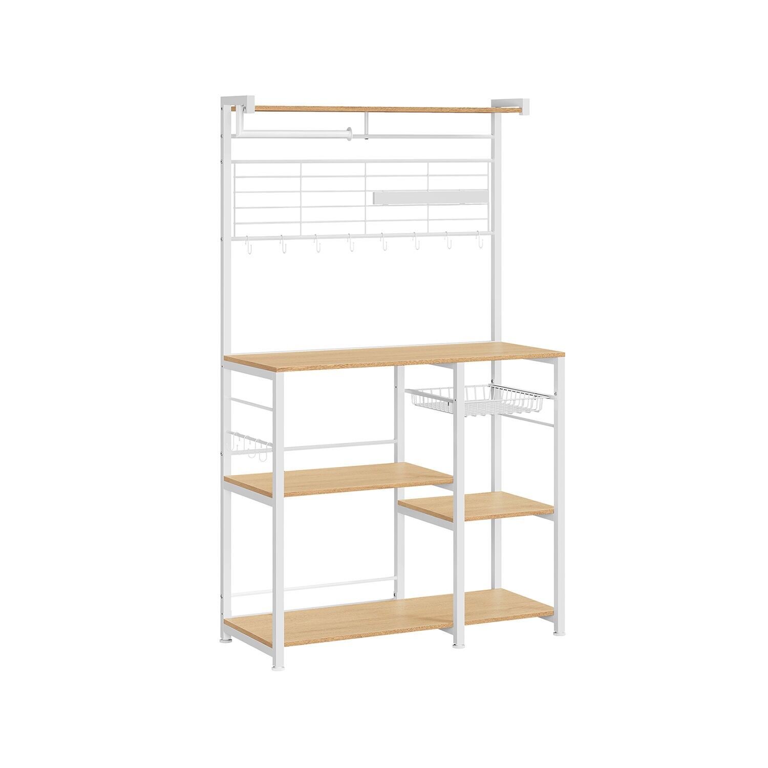 Standing shelf with kitchen roll holder and 12 hooks, 42 x 90 x 167.3 cm