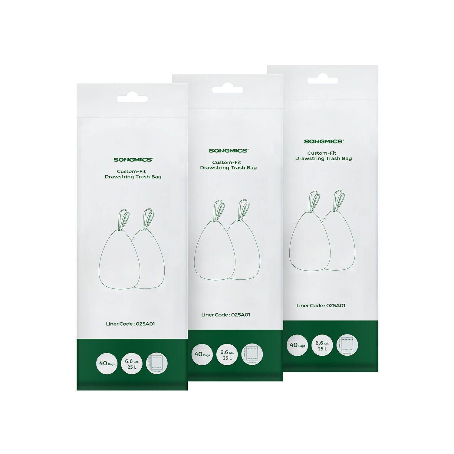 Sacs poubelles 25 litres avec cordon de serrage 3 x 40 pièces, 49.5 x 62 cm