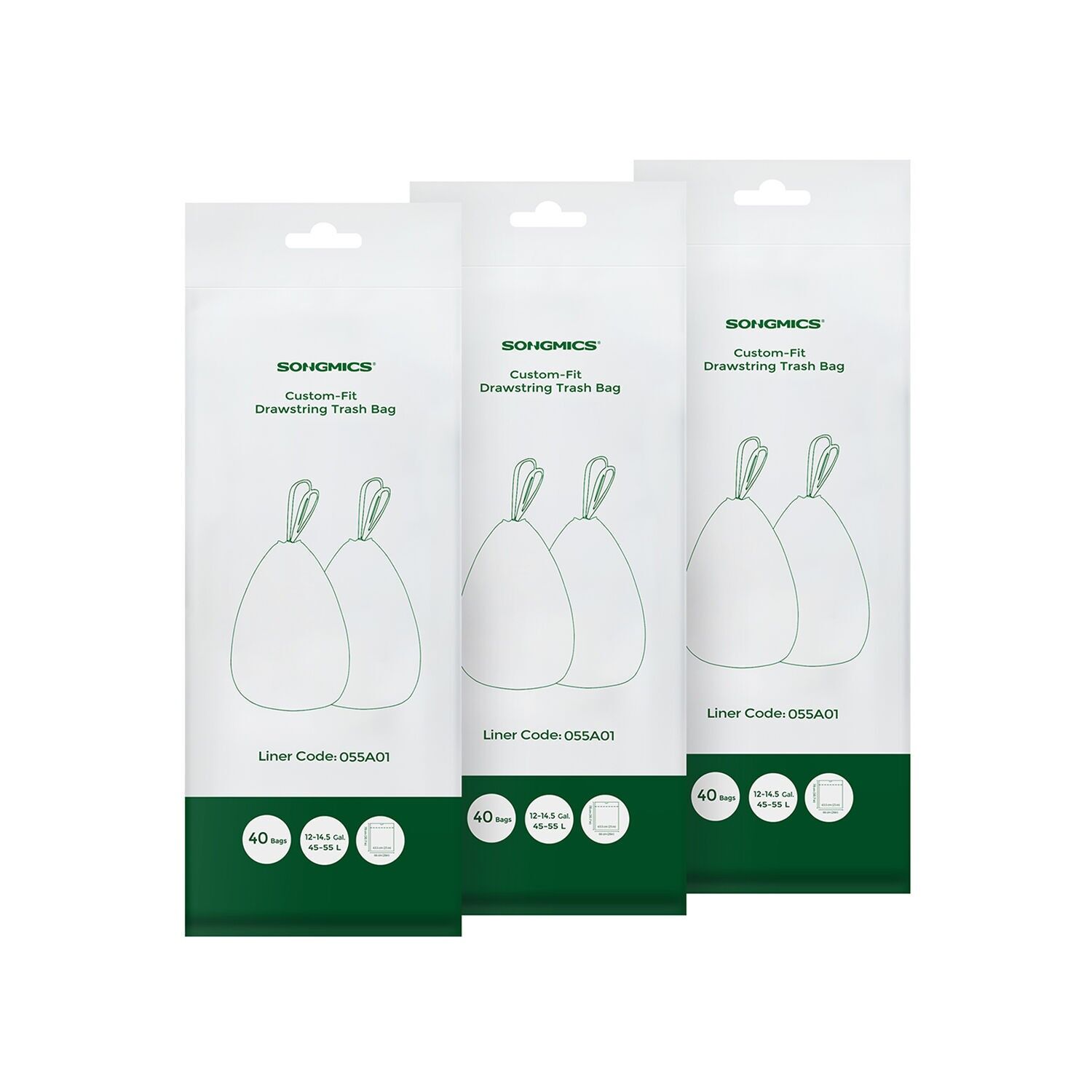 Müllsäcke 45-55 Liter mit Kordelzug, 3 x 40 Stück, 63.5 x 78 cm