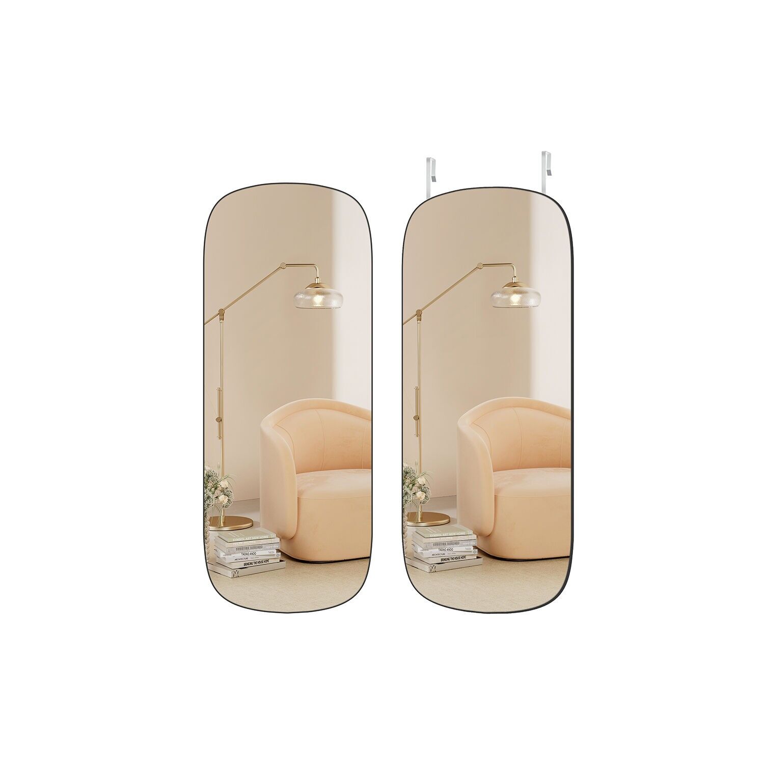 Miroir mural 120 x 47 cm avec coin incurvé et sans cadre