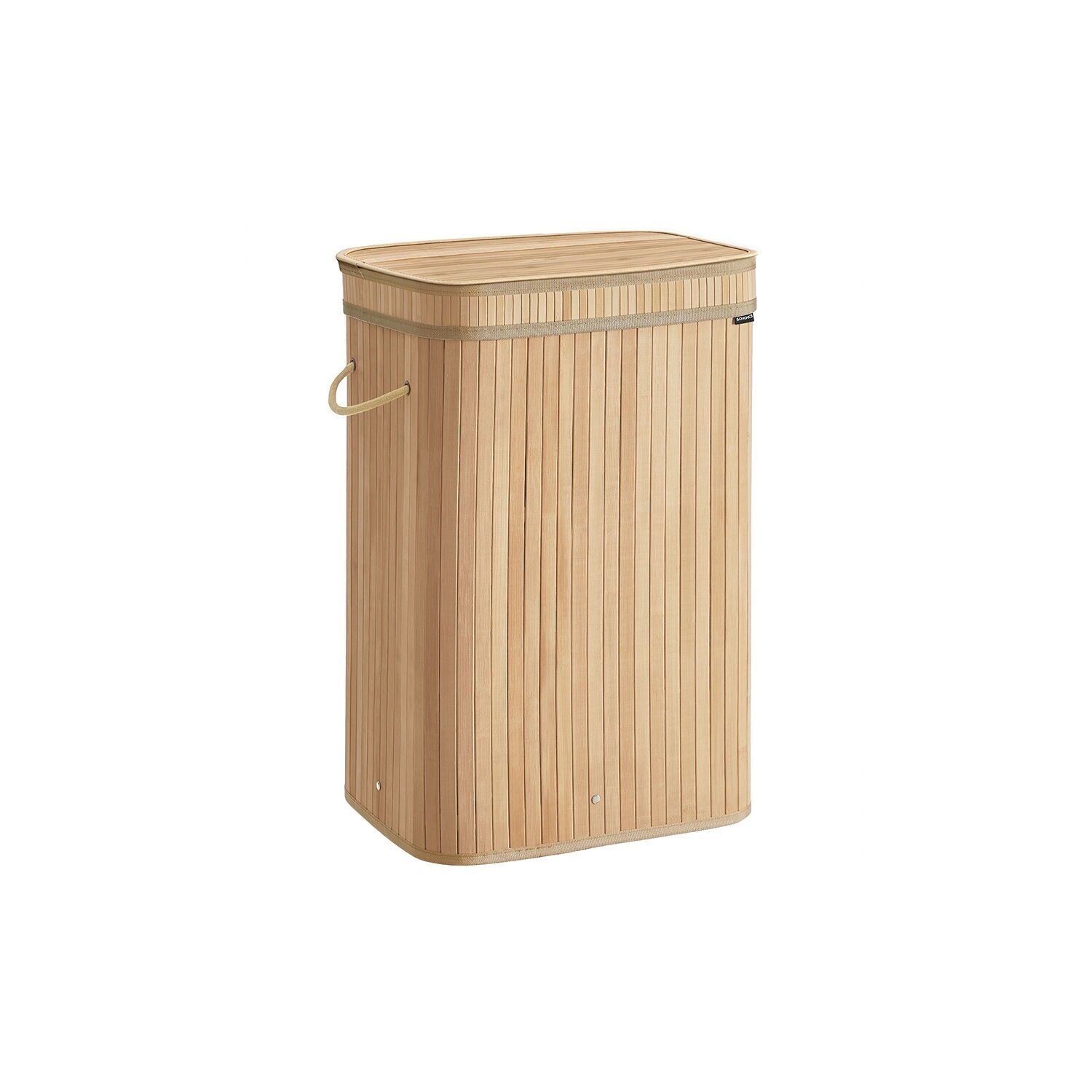 Panier à linge en bambou avec couvercle, 72 litres, beige naturel, 31.5 x 42.5 x 61 cm