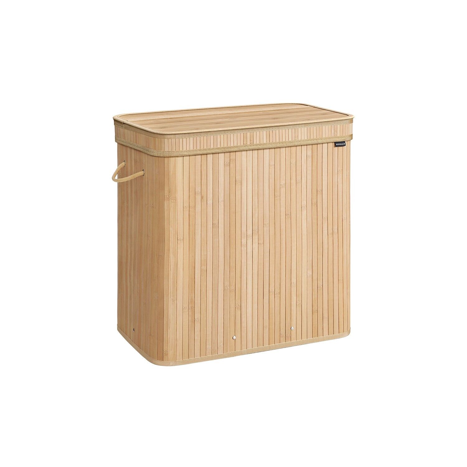 Panier à linge en bambou avec couvercle, 150 litres, beige naturel, 41.5 x 62.5 x 61 cm