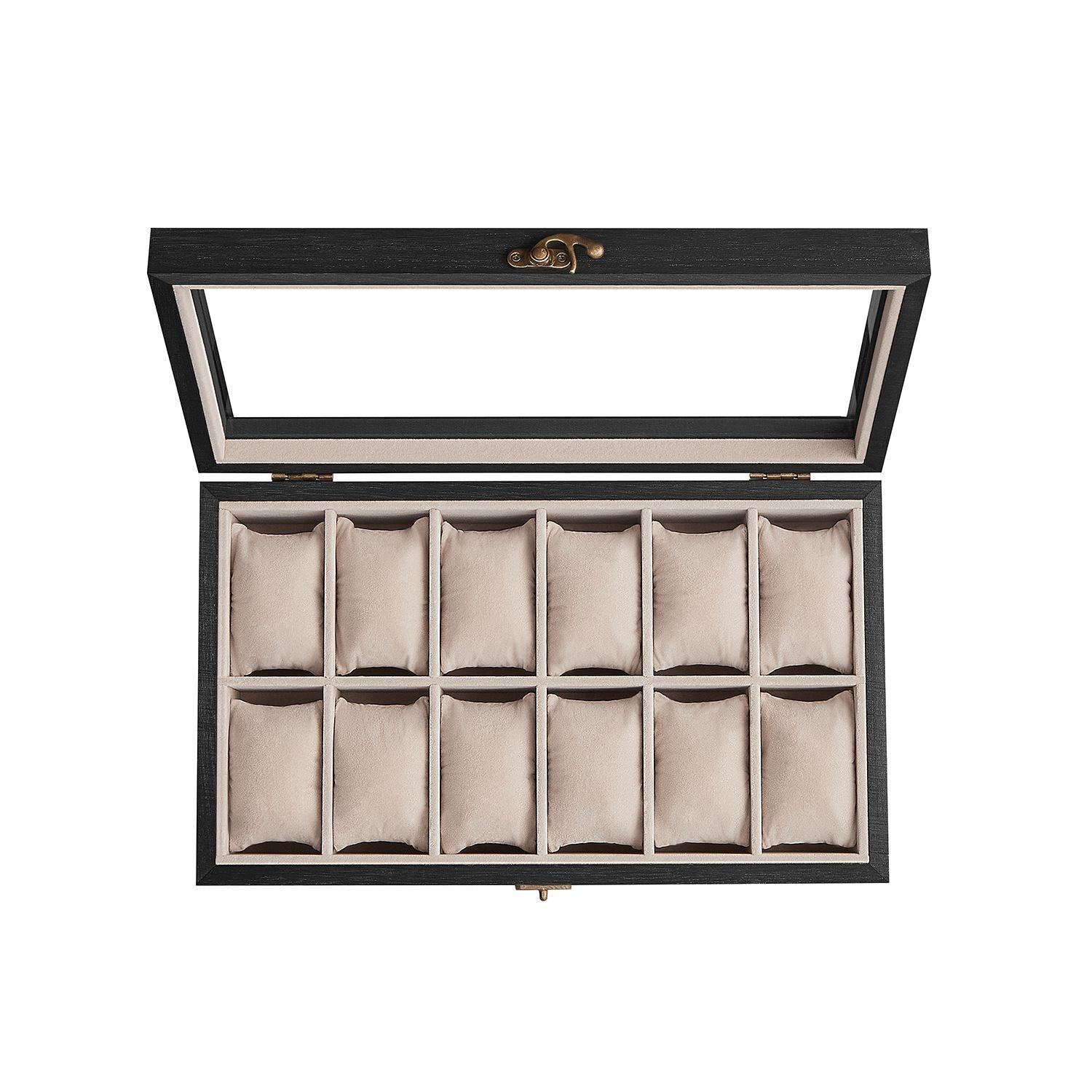 Uhrenbox mit 12 Fächern aus Massivholz, 21 x 35 x 8.5 cm